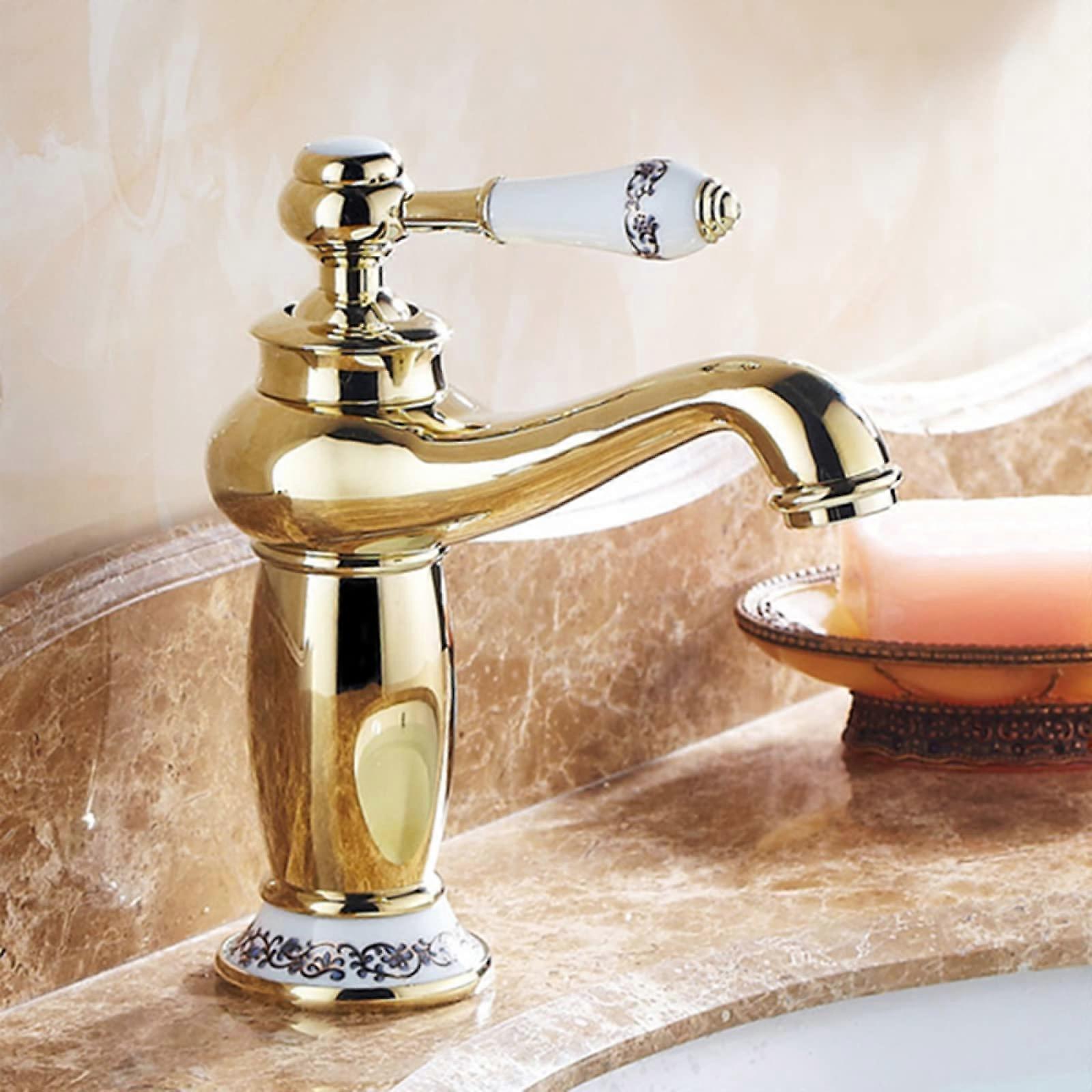 Bathroom Basin Faucet Single Lever Hot Cold Mixer, Single Handle, Single Hole Sink Faucet, Gold Commemoration Day