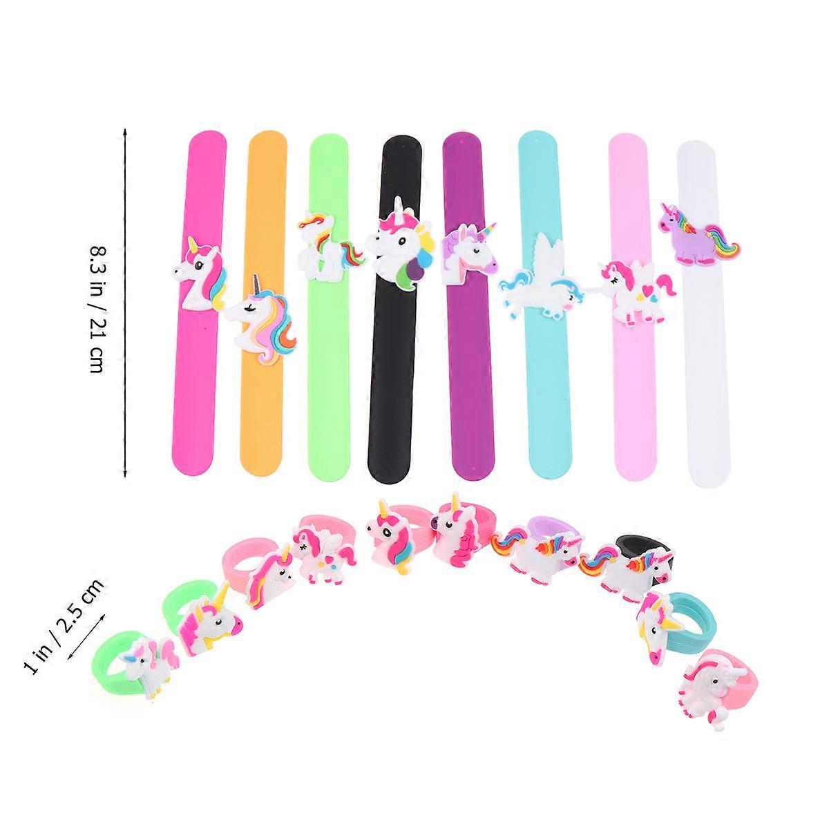 Unicorn Slap Bracelet Set Featuring 8 Bracelets and 10 Rings for Decoration