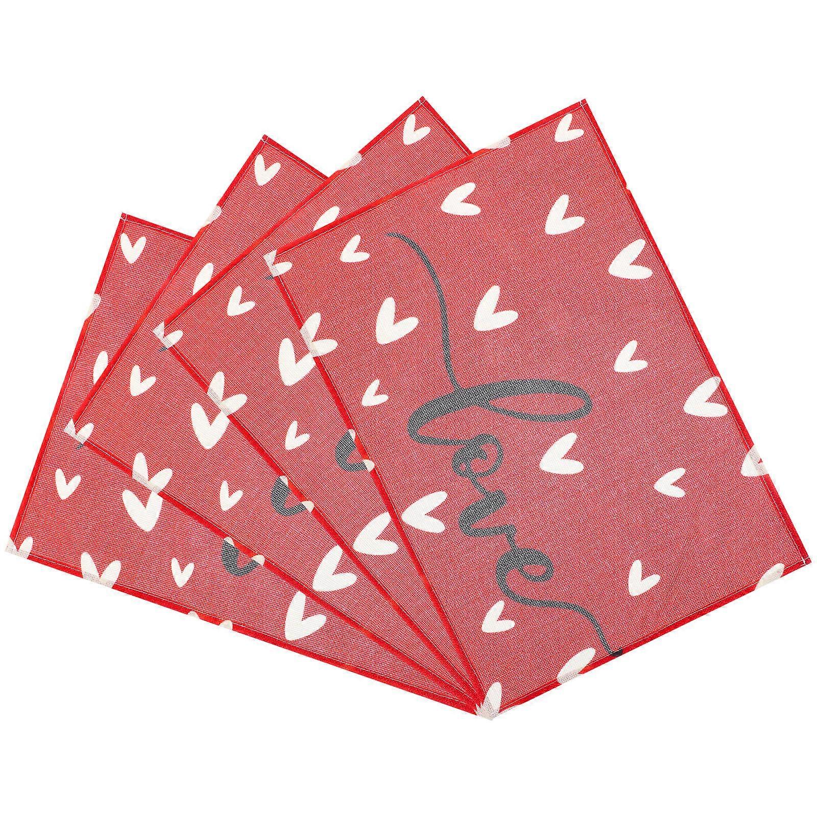 Heart Shaped Placemats Valentine Dining Mats Red Linen Table Protection Easy to Clean For Families 4Set