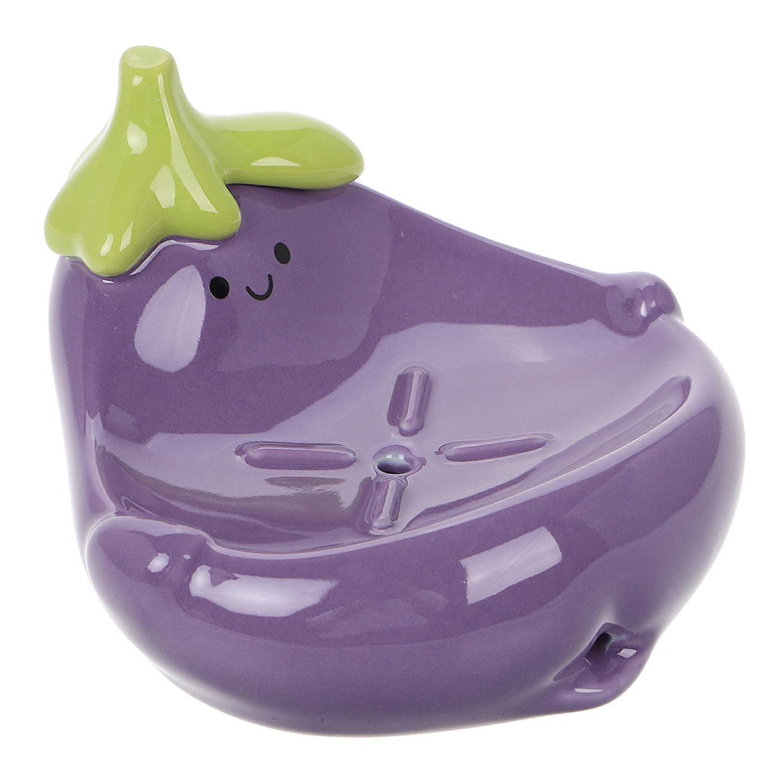 Eggplant Soap Dish Ceramic Bathroom Use Self Draining Homeowners Accessory 1Pcs