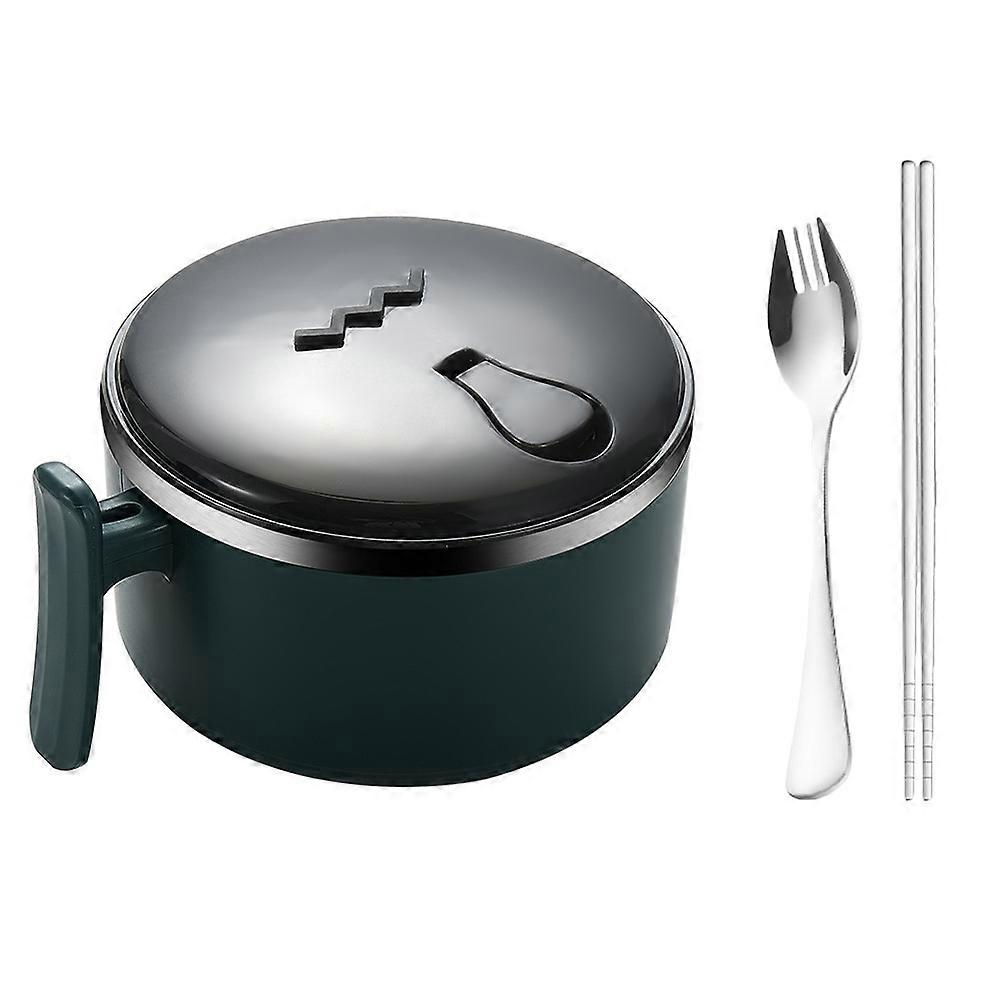 Stainless Steel Bowl Soup Container for Picnic Green with Handle and Lid Travel Use 1Pcs