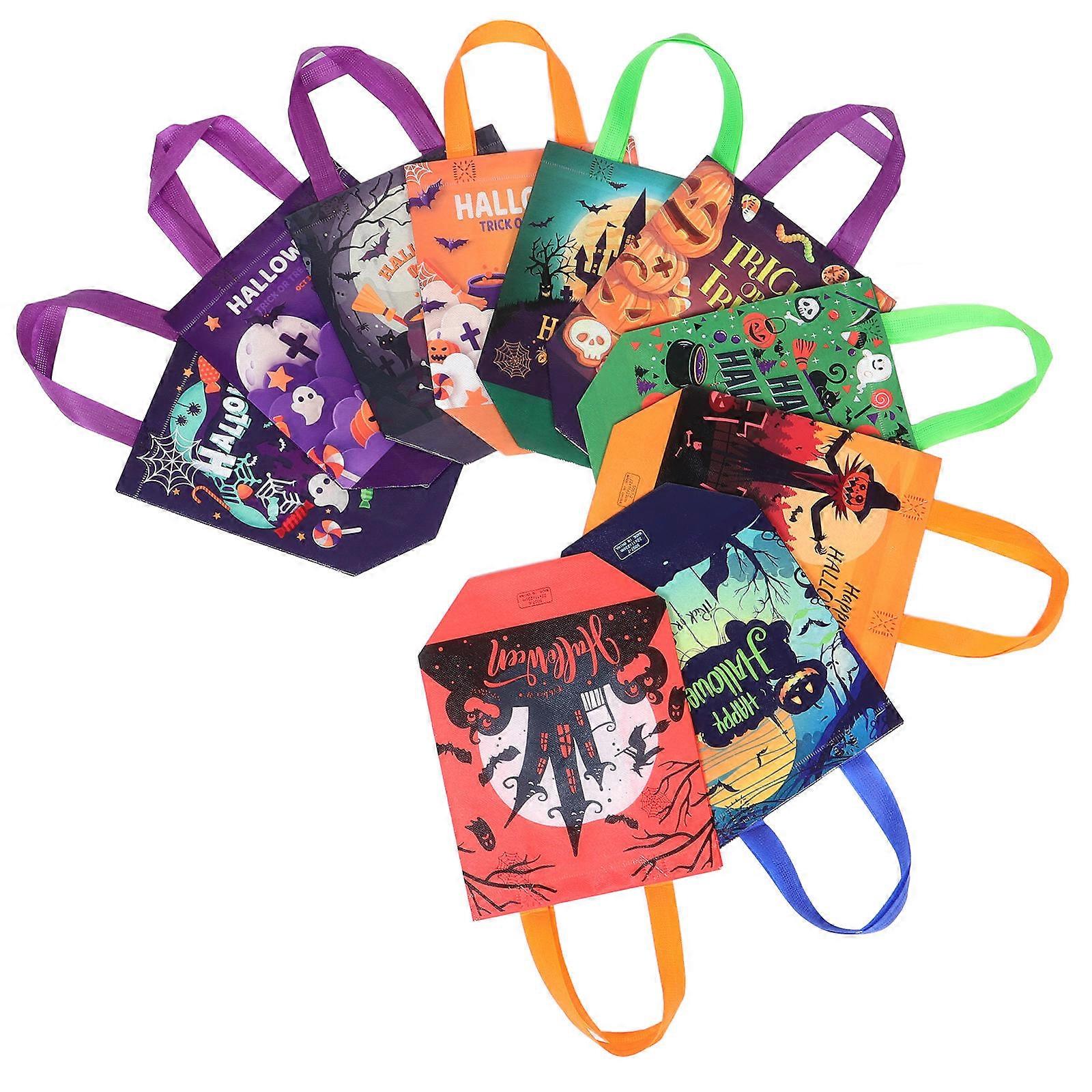 Assorted Color Halloween Reusable Bags With Handle 30 Pcs Candy Tote Bags For Shopping Easy Carrying Non-Woven Material