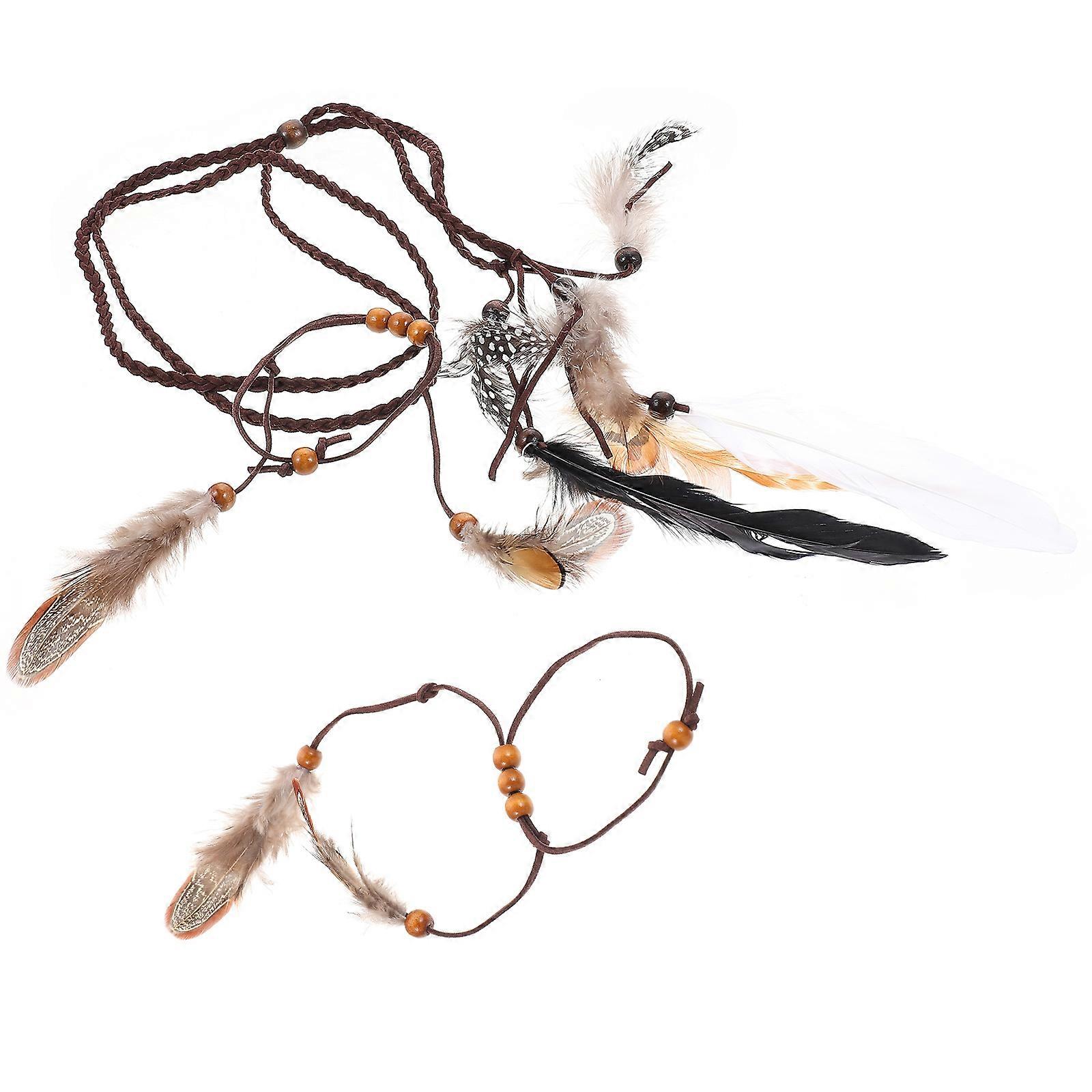 Bohemian Plume Headband with Elegant Bracelet for Decoration 4Sets