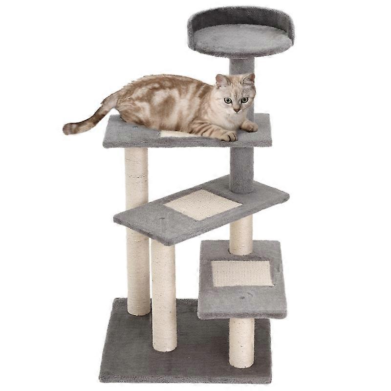 PawHut Cat Tree Climbing Frame 5-Level Beige Gray Scratching Post Ladder