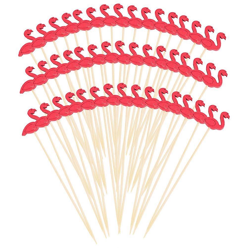 Flamingo Designed Food Stick Multipurpose Fruit Sticks For Party Dessert Serving 13x2cm Bamboo Creative Design 100Pcs