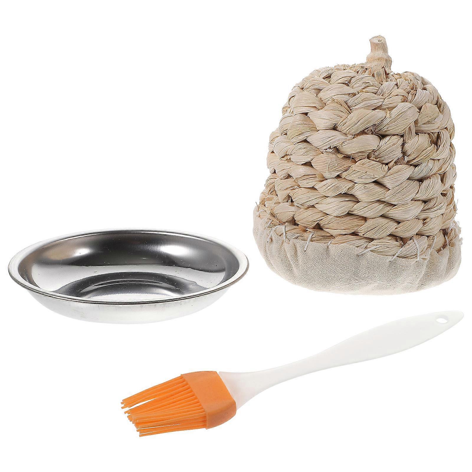 Pastry Baking Brushes Pancake Pan Oil Applicator with Tray for Fried Eggs and Meat 16.00X3.00X1.00CM High Temperature Resistance 1Set