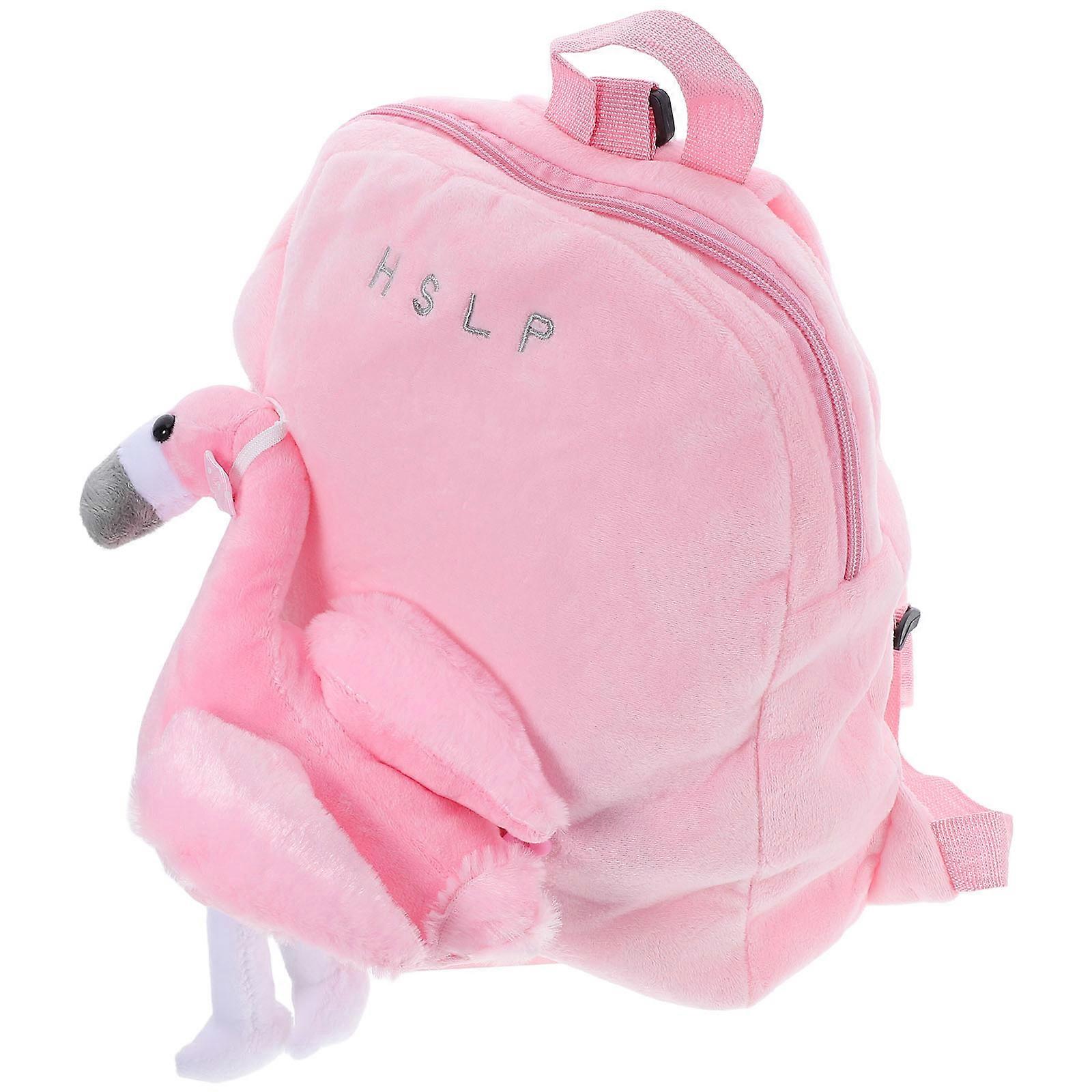 Flamingo Backpack Large Capacity Plush Decor Dark Portable Travel Bag