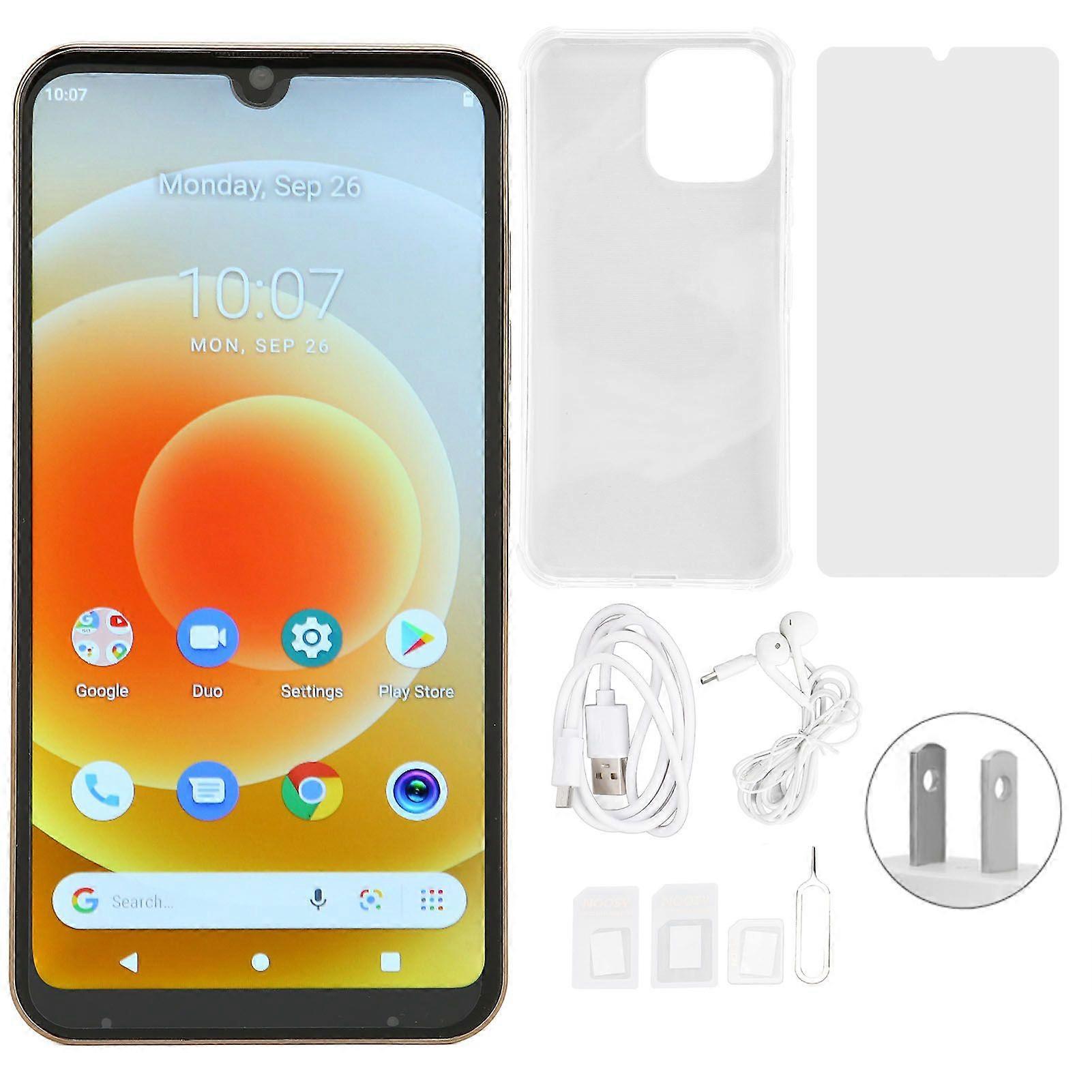 I13pro Max Smartphone 6.1in 4G Network 4GB RAM 128GB ROM Face Recognition Mobile Phone for Android 11 100240V Blue US Plug
