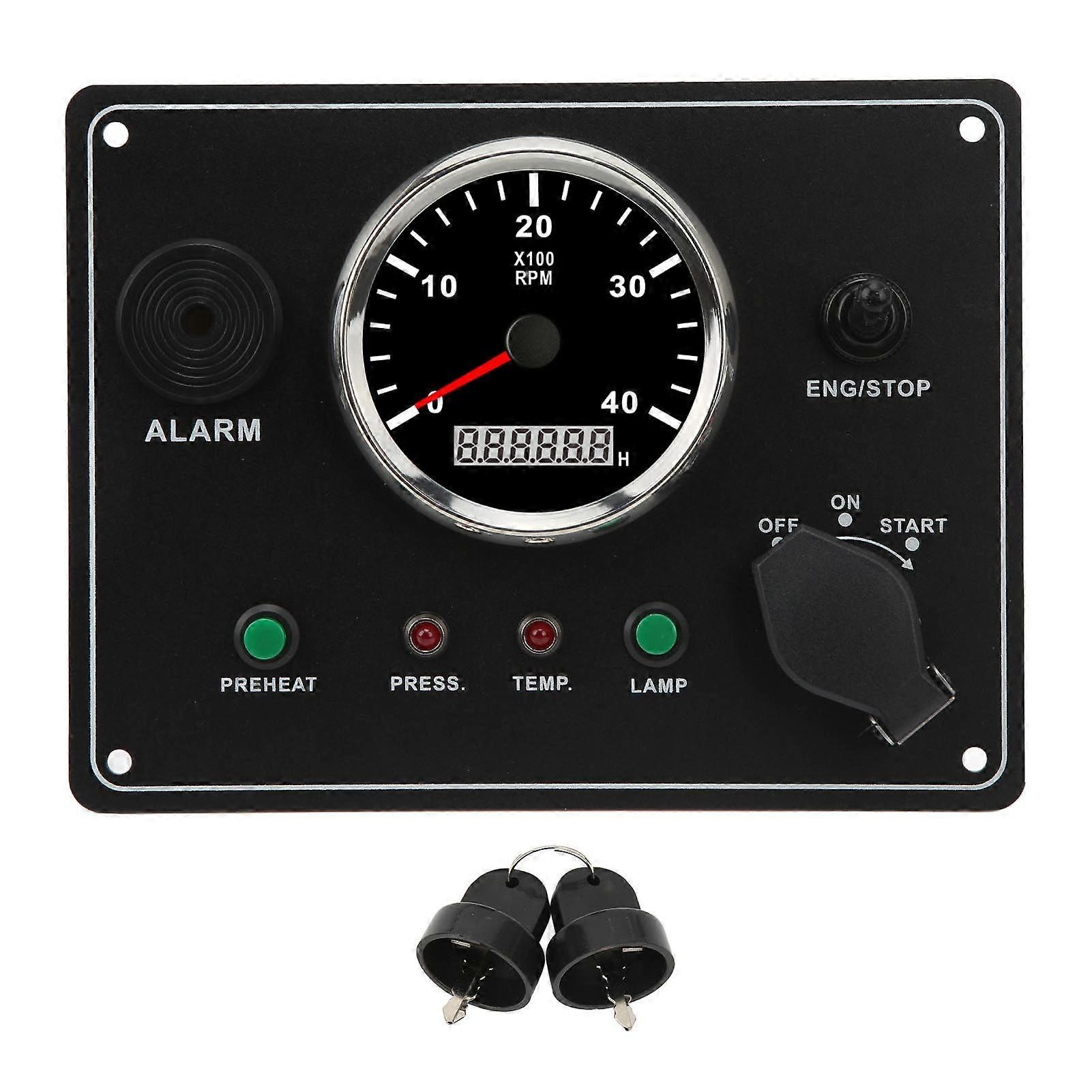 Boat Instrument Panel Multifunction 4000RPM Red Backlit RV Switch Panel with Alarm Function for Marine Boat Yacht 12V