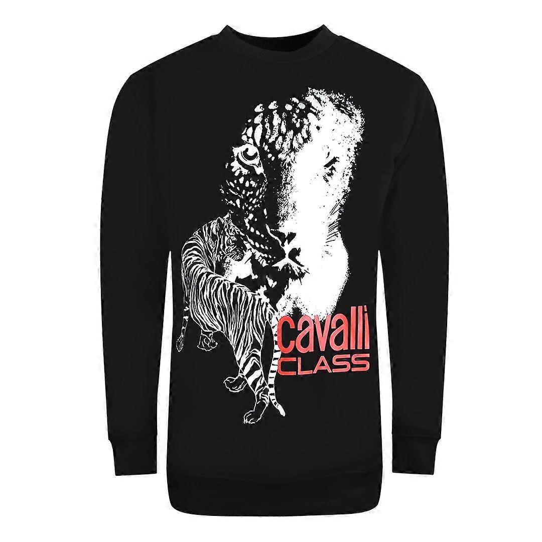 Cavalli Class Large Tiger Logo Design Black Sweatshirt