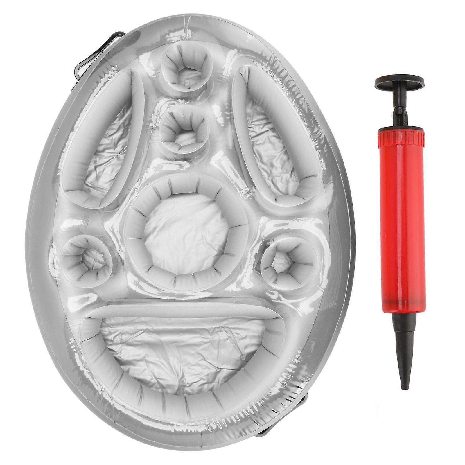 Inflatable Drink Holder PVC Floating Pool Tray Fruit Wine Mobile Phone Water Inflatable Ice Bed for Swimming Pool Party Silver