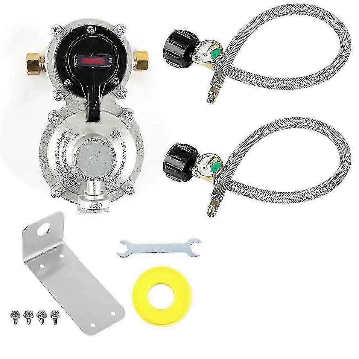 Suitable for RV Propane Regulator with Hose, Heavy Duty 2-Tank Auto Changeover LP Gas Regulator with Gauge-jc