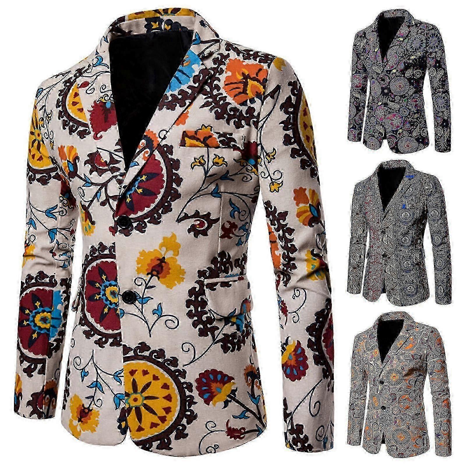 Autumn And Winter Coat Jacket Men Blazers Suits Causal Flower Suit Slim Fit Ethnic Floral Retro Dress Mens Blazer Masculino Coat 26s