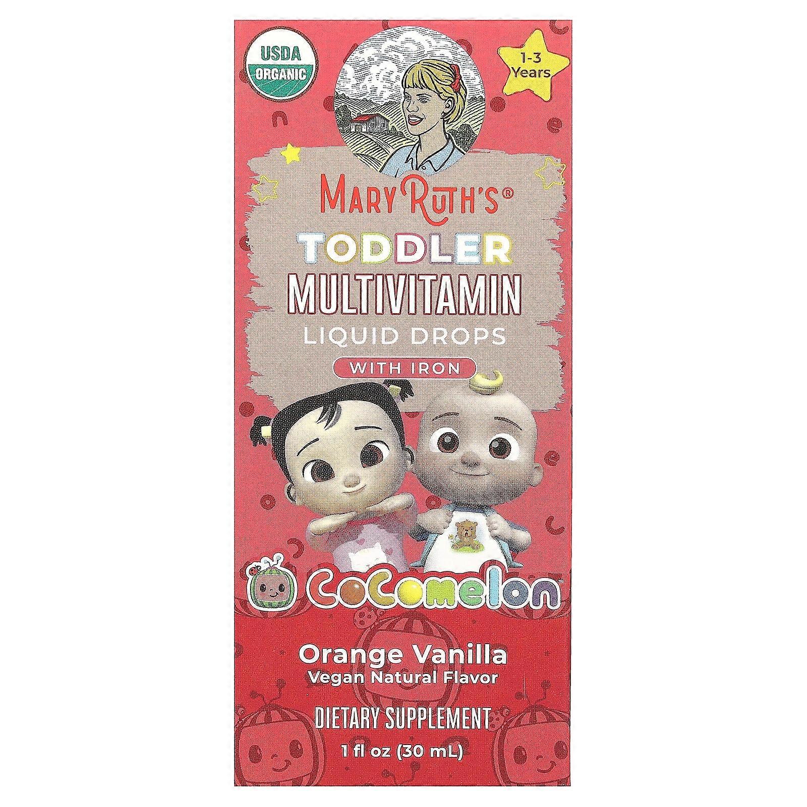 Cocomelon, multiwitamina dla małych dzieci, krople w płynie z żelazem, 1-3 lata, pomarańcza z wanilią, 30 ml