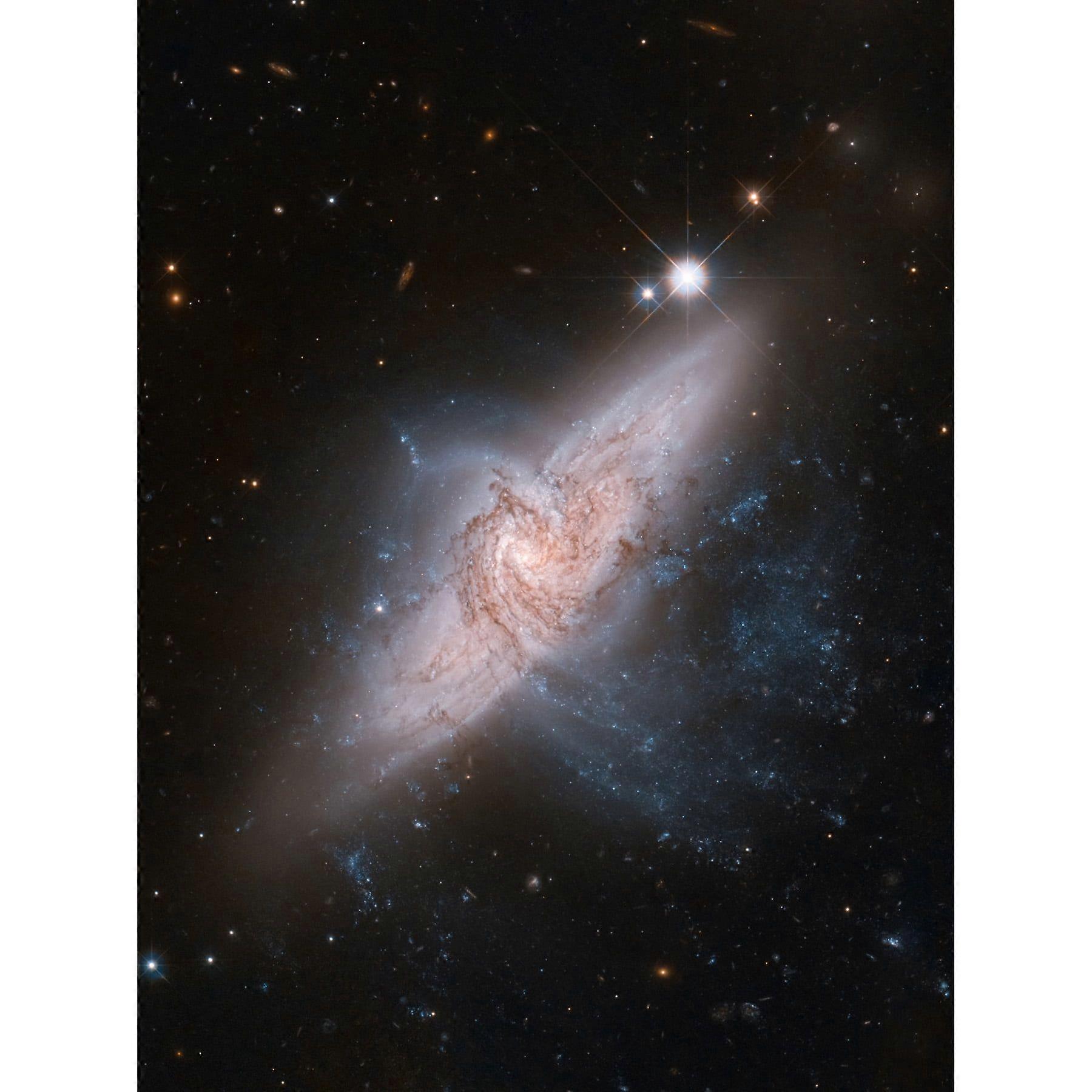 Hubble Space Telescope Image Chance Alignment Between Galaxies Mimics A Cosmic Collision NGC 3314 Overlapping Galaxy Angle Unframed Wall Art Print   H