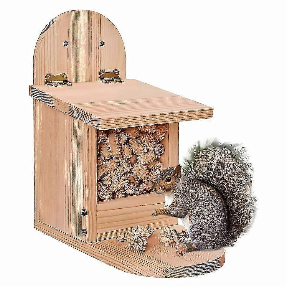 2025 Durable Wooden Squirrel Feeder With Easy-Open Lid - Outdoor Hanging Picnic Table Design For Garden, Rainproof & Easy To Clean