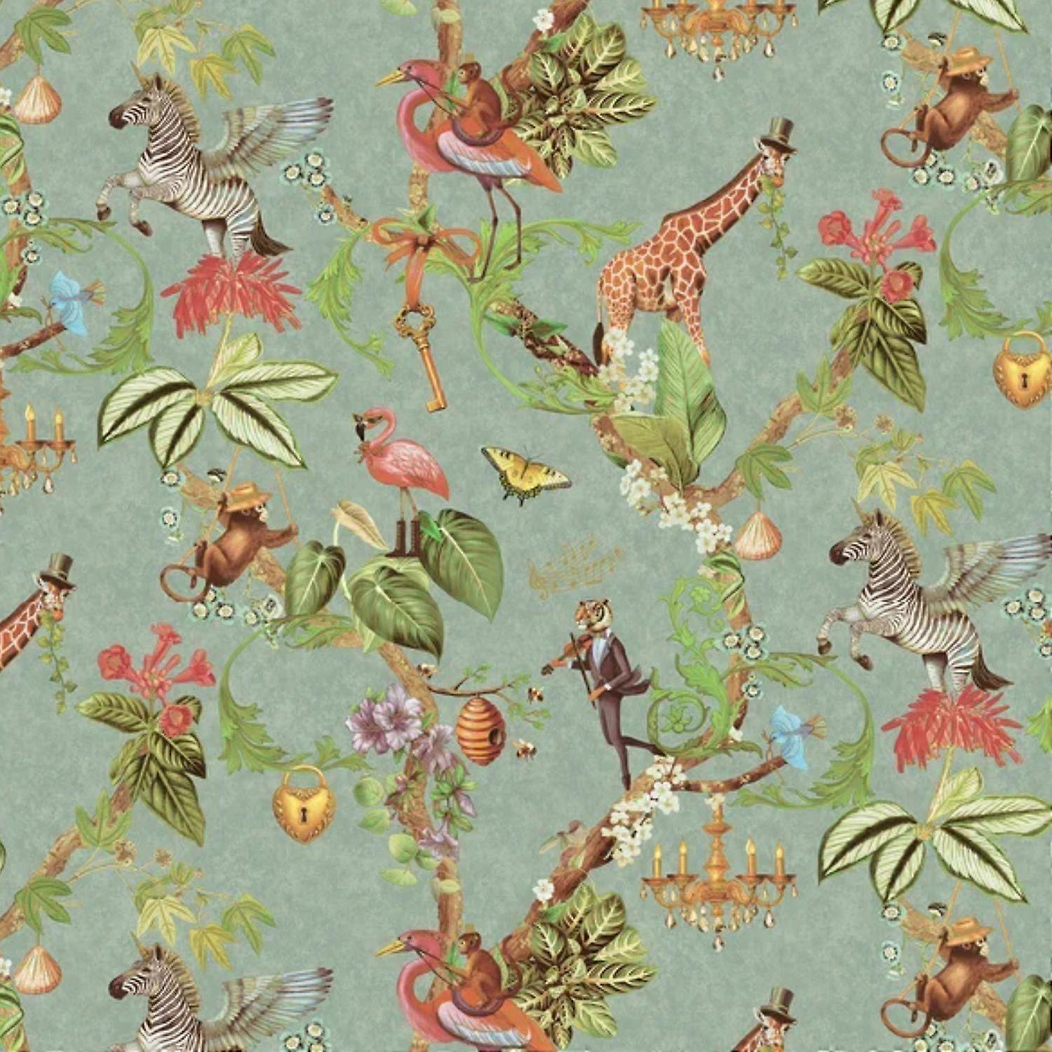 Holden Decor Safari Symphony Soft Teal Wallpaper