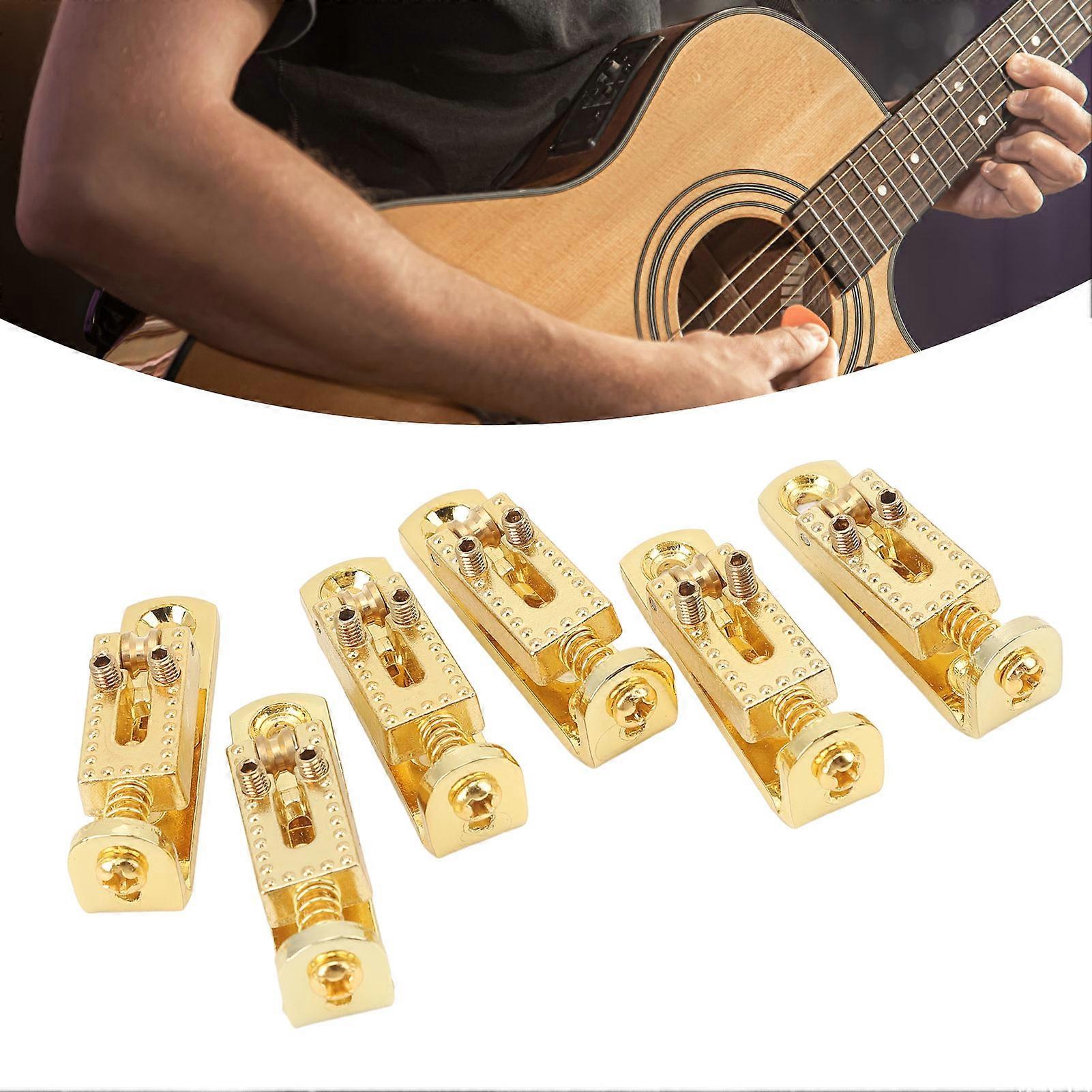 6Pcs Guitar Bridge Saddle Metal Height Adjustable 3 4 5 6 7 String Electric Guitar Bridge Saddle for Cigar Box Banjo Gold 