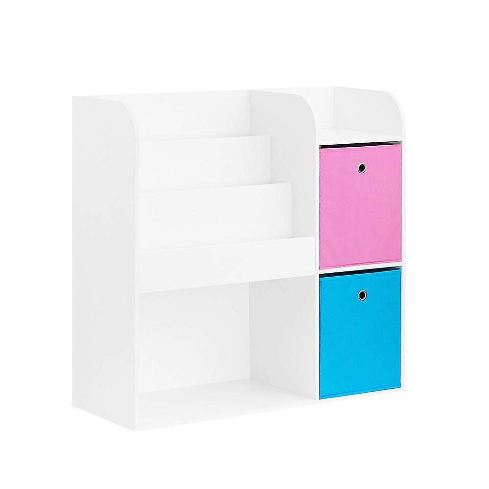 Children Kids Bookcase Book Shelf Toy Shelf Storage Display Shelf Rack with 2 Fabric Drawers in Pink and Blue,SoBuy KMB37-F