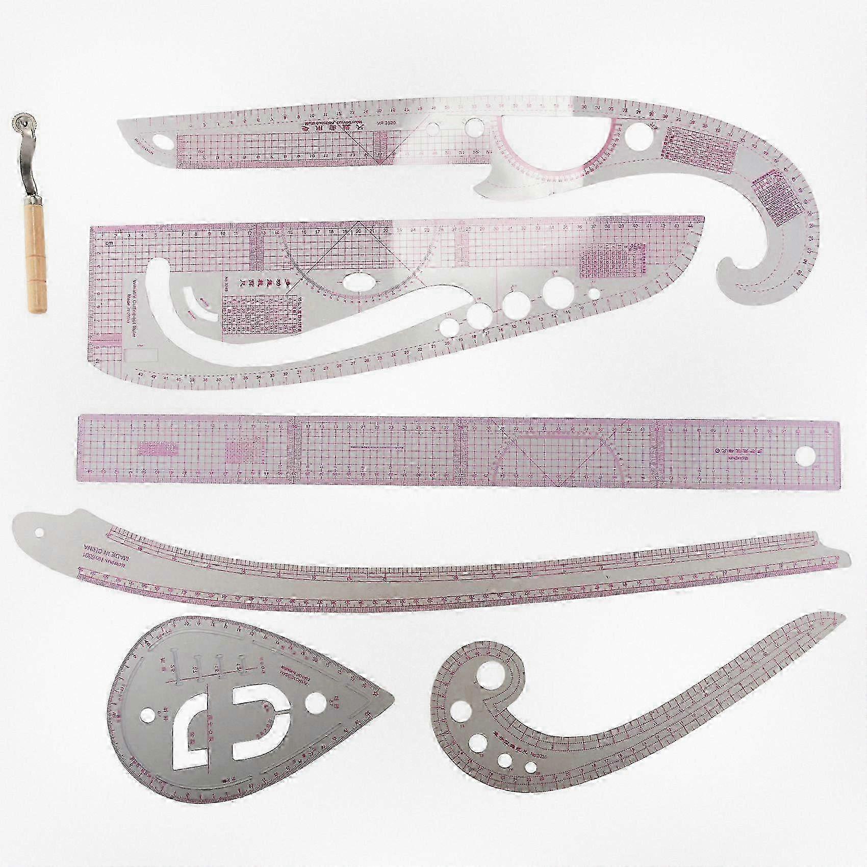 7-piece clear sewing measuring ruler set for tailoring and drawing with sleeve arm guide