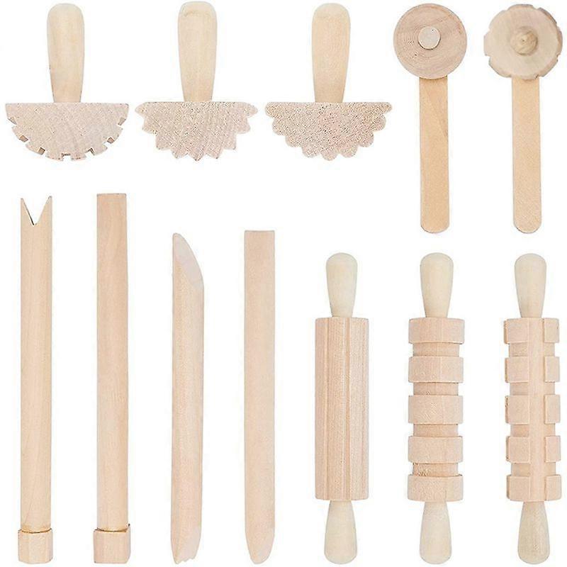 12Pcs Clay and Dough Tools Play Accessories Includes Rollers Hammer Party Pack Wood Pottery Tools St