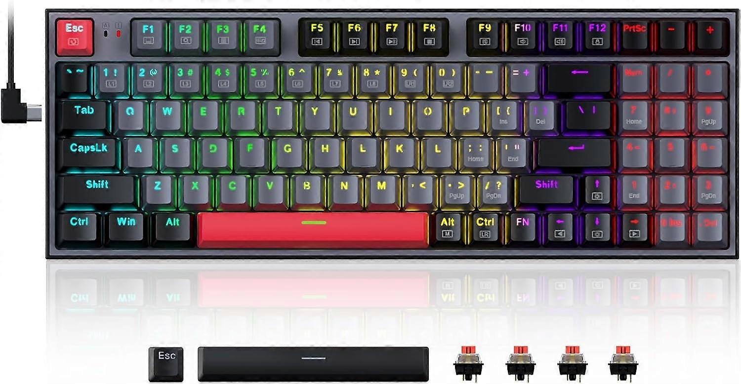 Mechanical Gaming Keyboard, Wired Mechanical Keyboard with 94 Keys, Programmable Macro Editing, Numeric Pad,