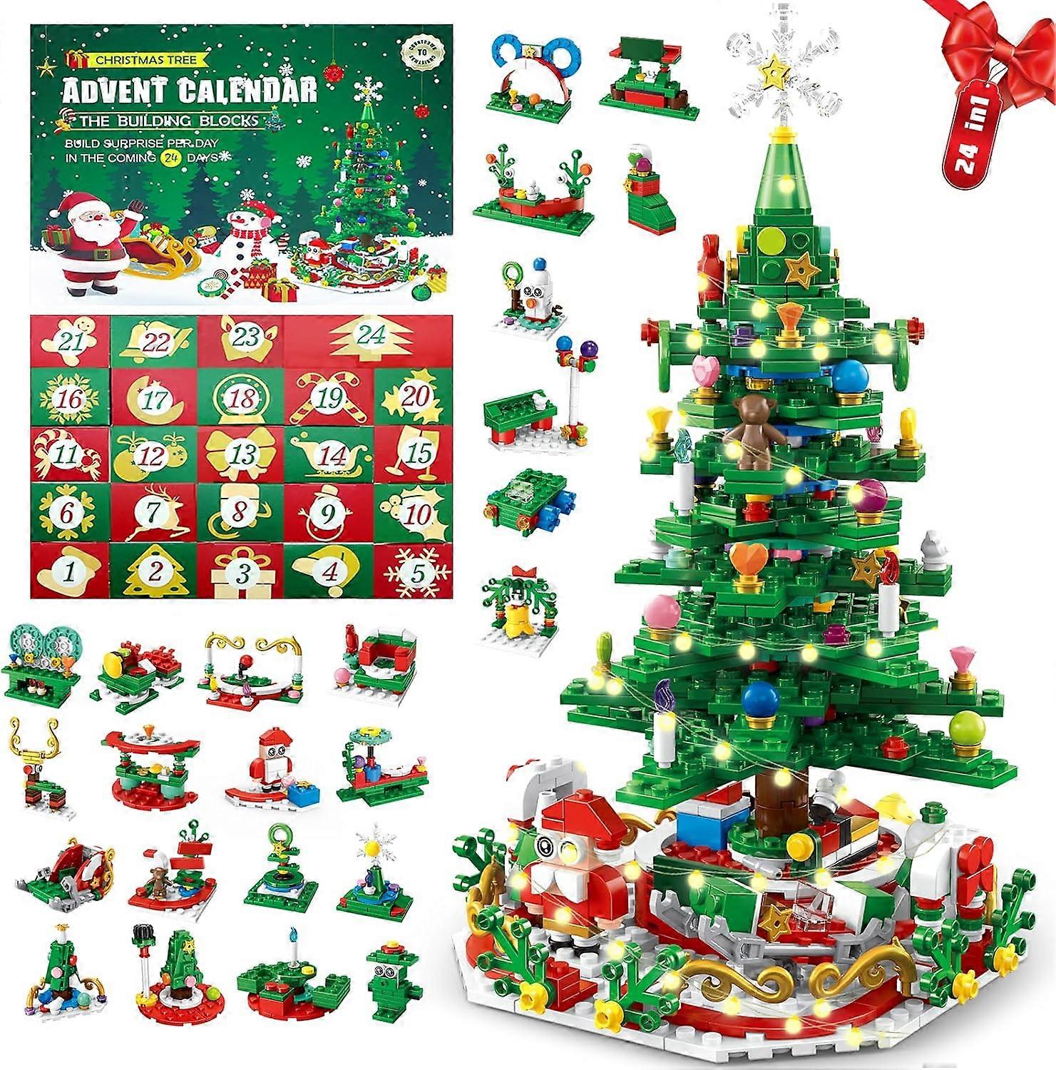 MEESHEEP Advent Calendar Xmas Tree 2025 Kids, Building Blocks Toy with LED Strips, 24 Days Countdown Building Sets Calendars for Adults Teens Kids ...