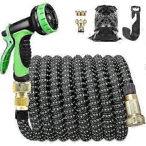 15m Expandable Garden Hose with Holder and Retractable Fittings for 10-Function Spray Gun