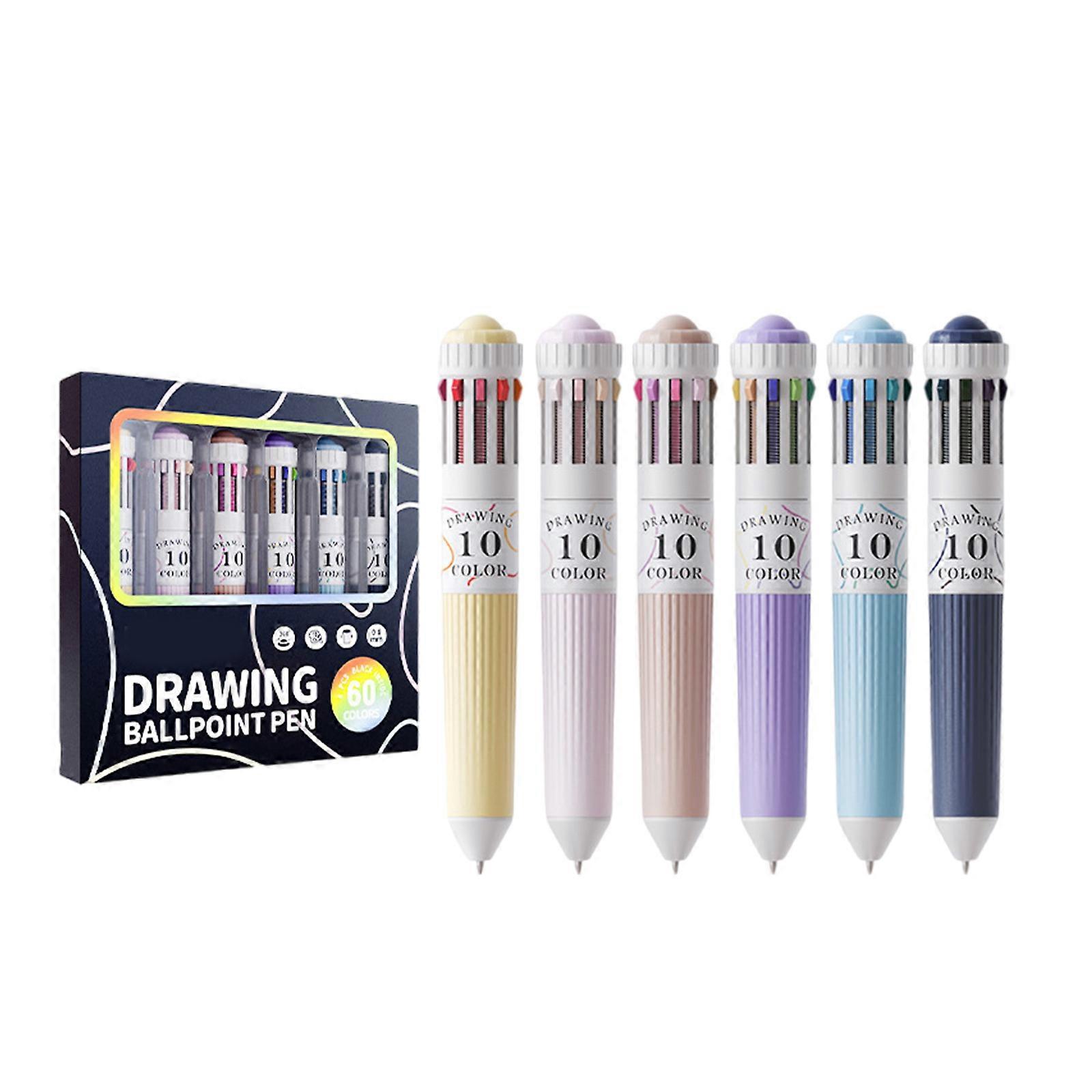 6Pcs Multicolor Pen 10-Color-in-1 Pen Multicolored Ballpoint Pens 0.8MM Tip for Color Coding Writing Drawing Journaling Multicolor