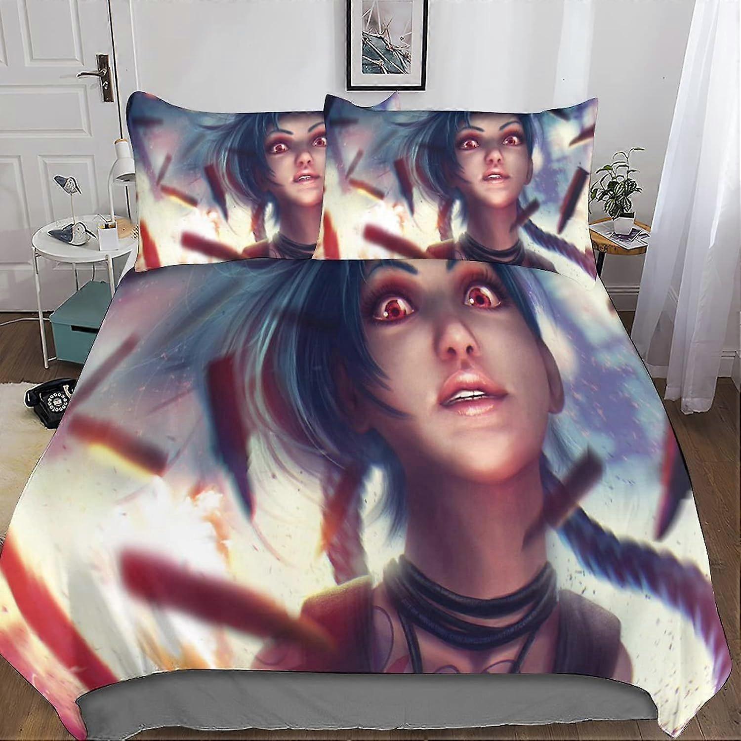 CAYBES League of Legends Edredom Capa Set Colcha de Cama Jinx Set com Shames Soft Microfiber Xmas Bedding Sets com zíper 3PCs Meninos E Meninas Ki