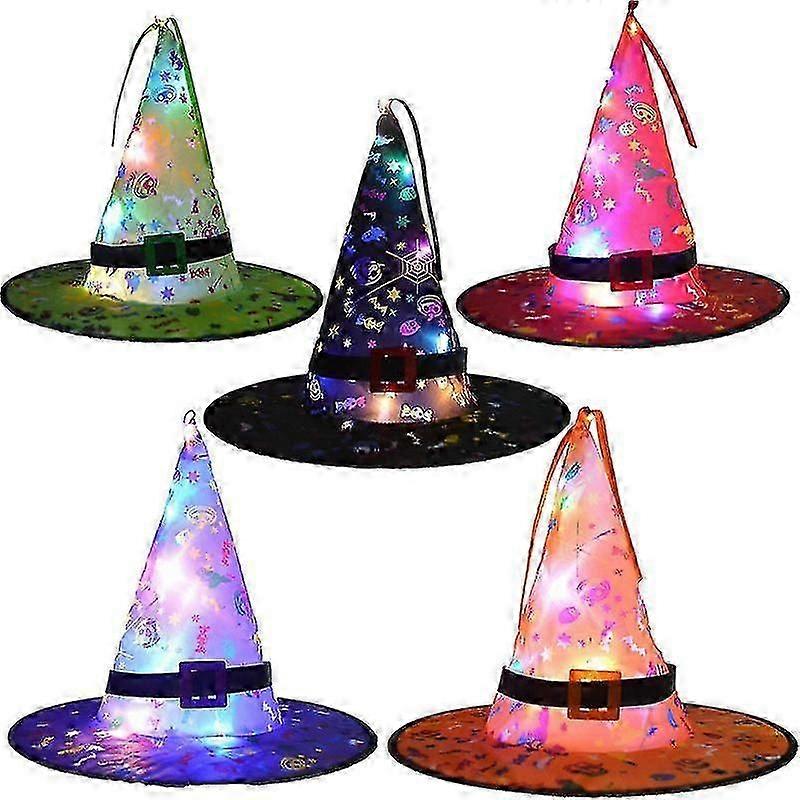زينة هالوين أضاءت قبعات الساحرة ، 5 قطع معلقة متوهجة قبعات الساحرة هالوين أضواء في الهواء الطلق سلسلة للخارج ، حديقة ، ساحة ، شجرة uu