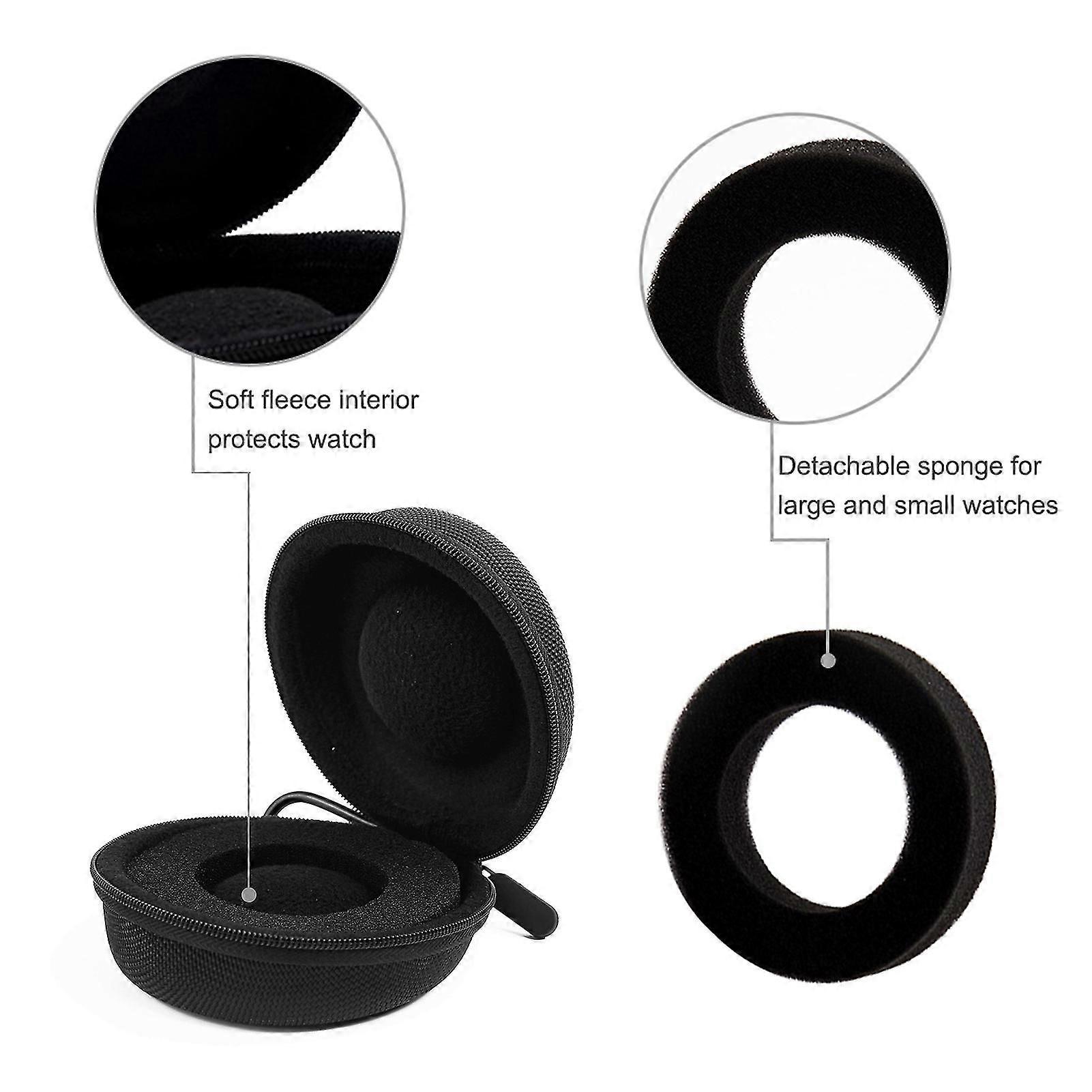 Watch Storage Case Waterproof Portable Watch Travel Case Single Smart Clock Rits Box with Zipper, Fall&Shock Proof Cushioned Round Watch Case for Trav