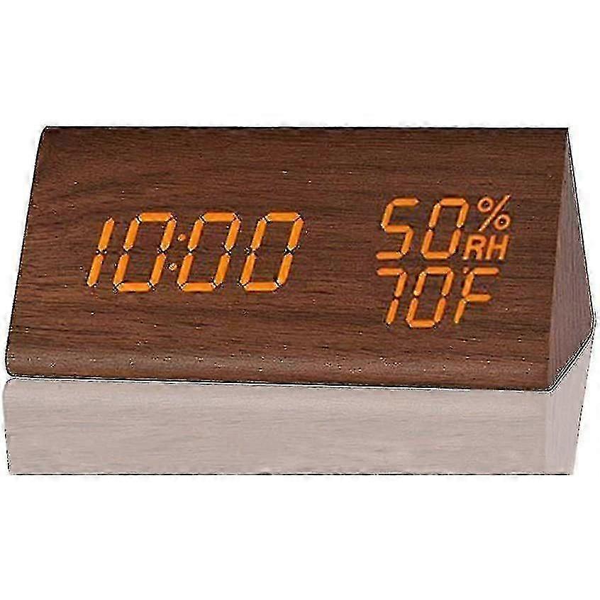 Dww-digital Alarm Clock, With Electronic Wooden Led Time Display, 3 Alarm Settings, Humidity And Temperature Detection, Wooden Electric Clocks For Bed