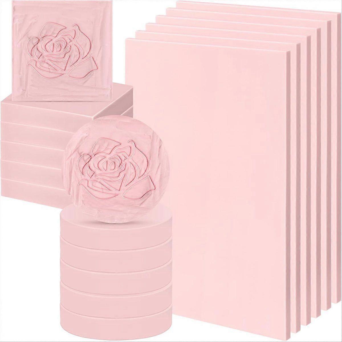 18 Pieces Rubber Stamp Carving Blocks Pink Soft Linoleum Blocks Carving Blocks Kit for Stamp Soft Ru