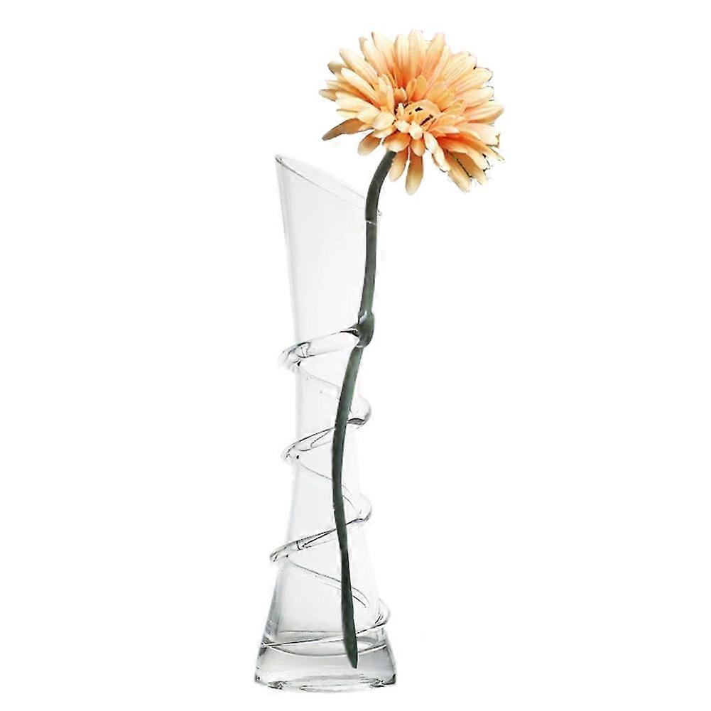 25cm Clear Glass Bud Vase with Elegant Thread Pattern, Handblown Narrow Neck Flower Holder