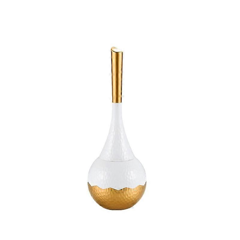 Toilet Brush with Holder, White and Gold Hammered Design, 360° Dense Bristles, Removable PP Liner for Bathroom Cleaning