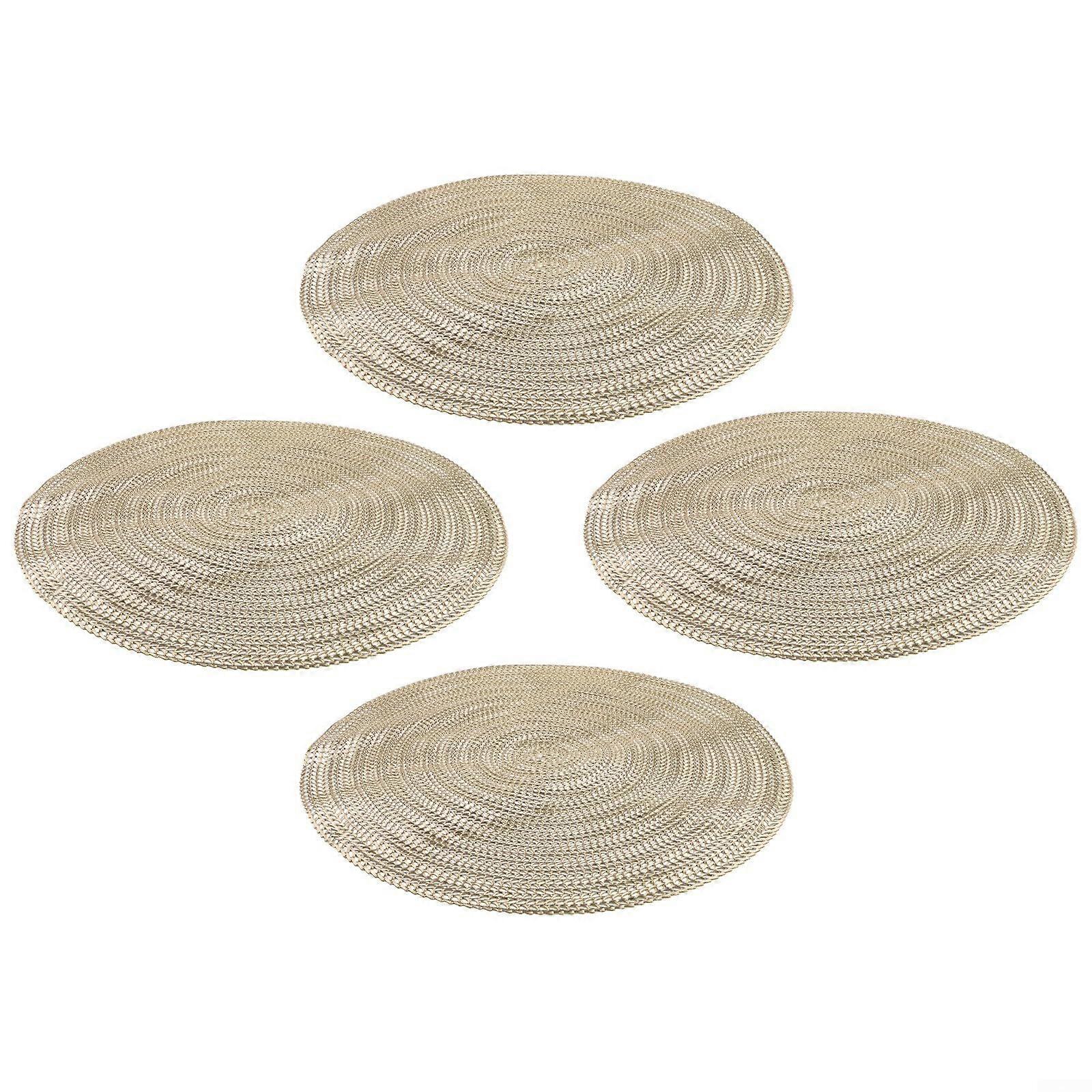 4pcs Round PVC Placemats Heat Resistant and Easy to Clean for Dining Table with Gold Elegant Design