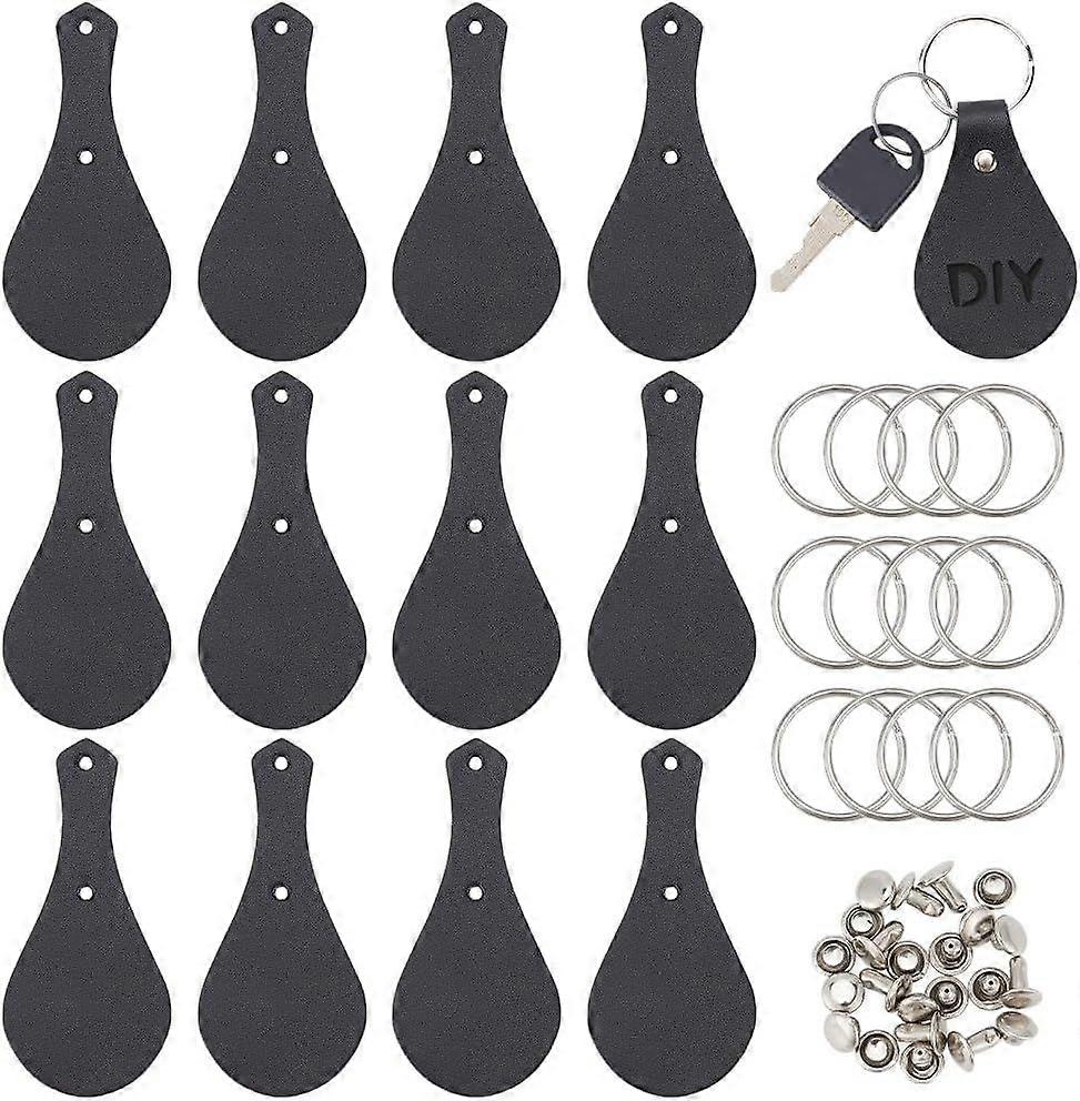 12 Sets Genuine Leather Keychain Kit Black Blanks Leather Keychain Leather Keychain Making Kits Leather Key Fobs Blanks with Keyrings Leather Key Fob 