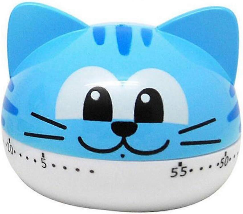 Cute Cat Mechanical Kitchen Timer 55 Minutes Countdown Alarm Manual Timer Blue
