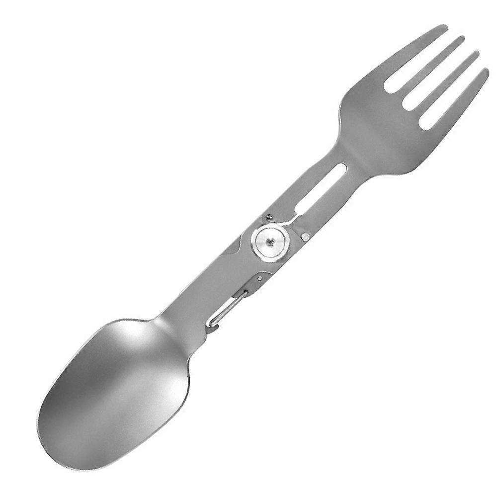 Portable Titanium Alloy 2 in 1 Folding Fork and Spoon Combo Lightweight Camping Utensil Spork for Backpacking Outdoor Tool EDC
