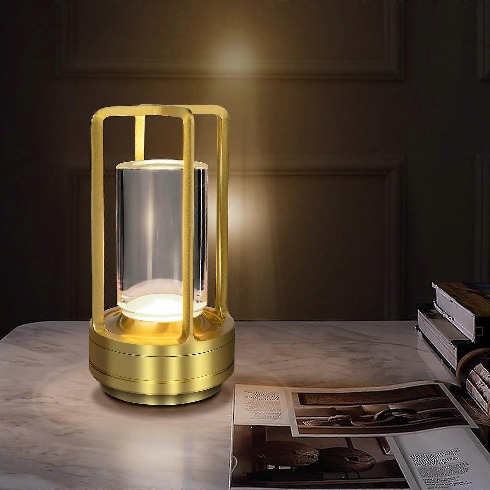 LED Table Lamp Crystal Lantern Style, Cordless Rechargeable with Touch Control Dimmable Light, Gold