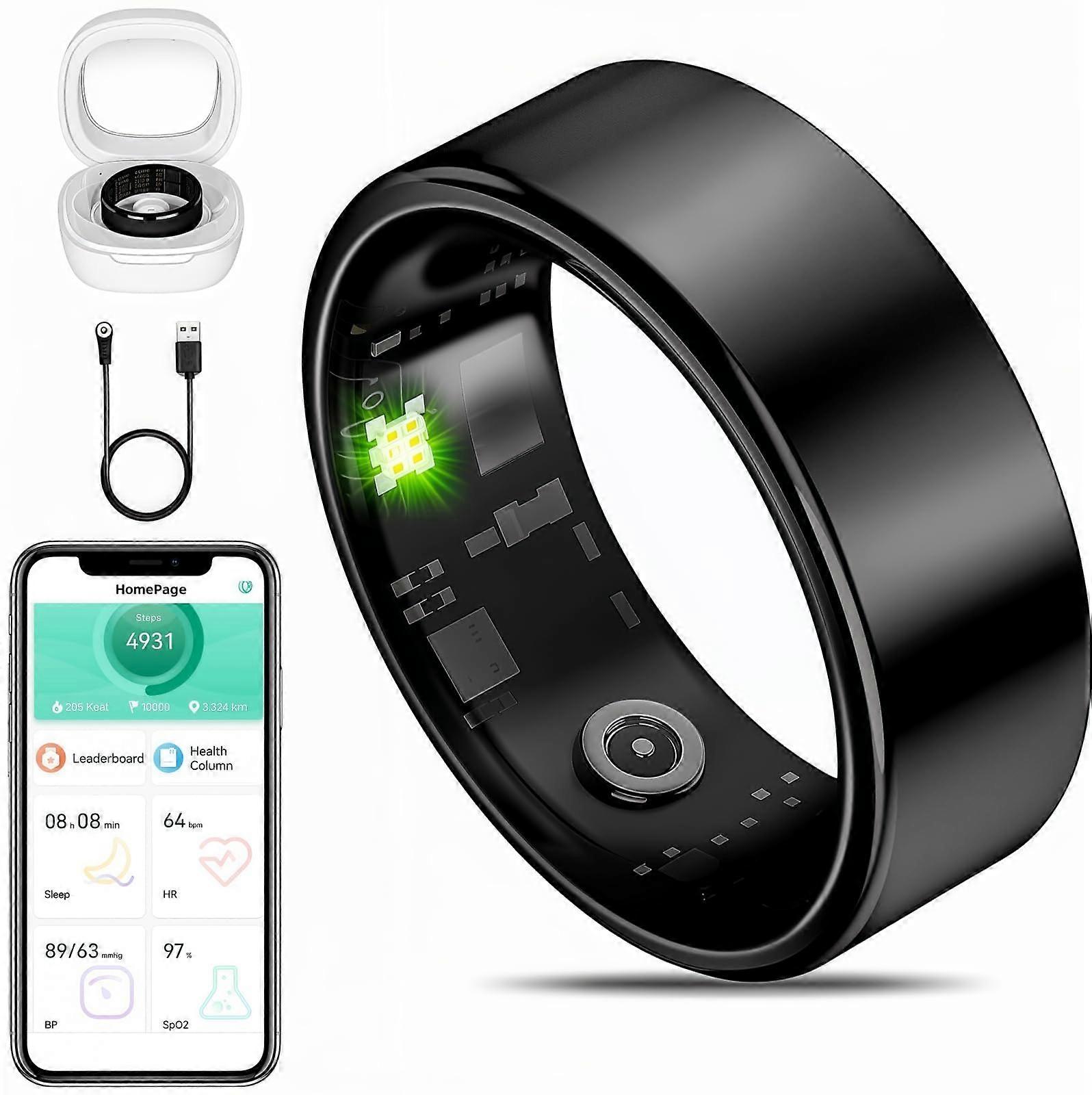 Smart Ring Fitness Tracker with Heart Rate and Sleep Monitor, IP68 Waterproof, Carbon Black Size 11