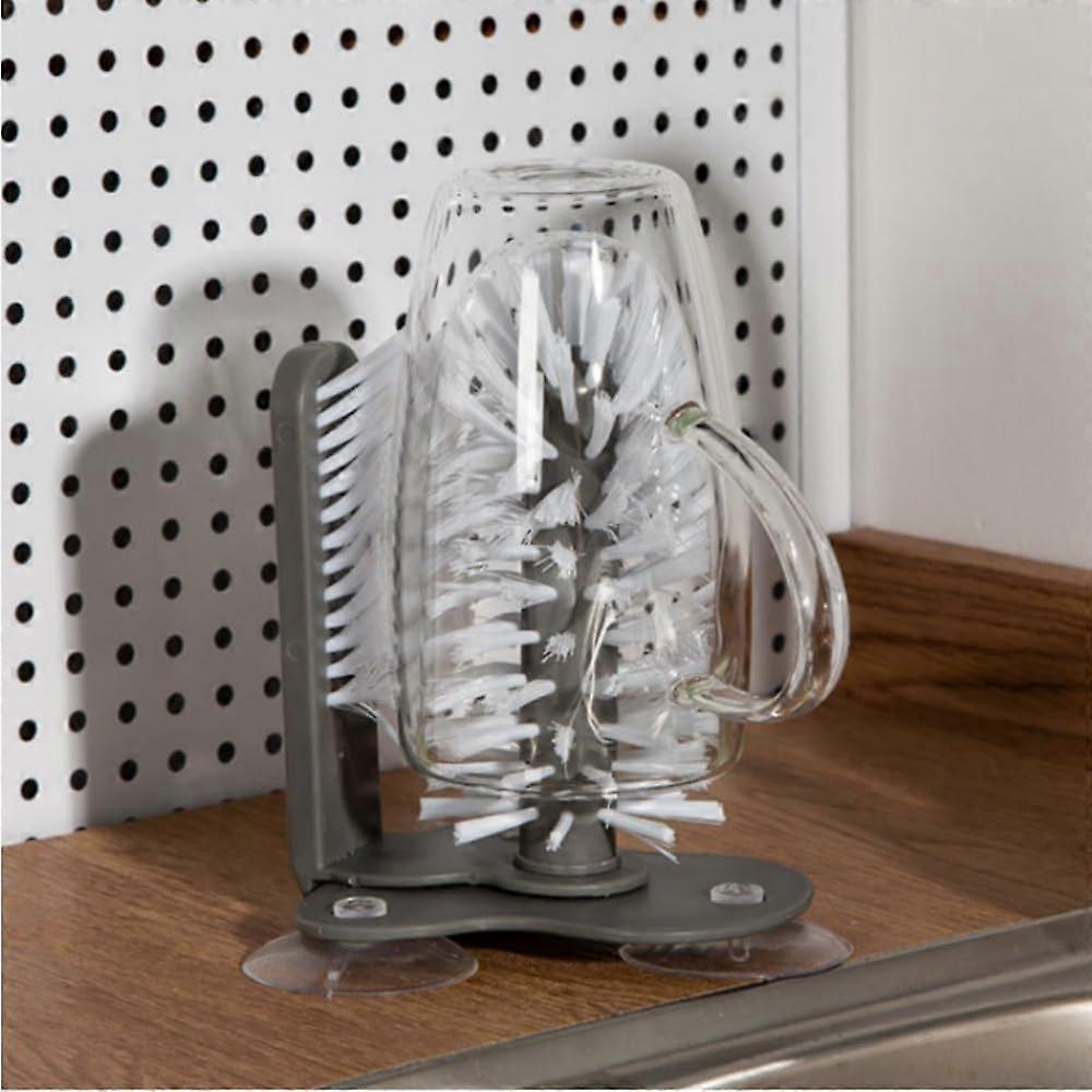 Glass Cleaning Brush Bar Glass Washer with 360° TripleHead Scrubber and Suction Base for Sink