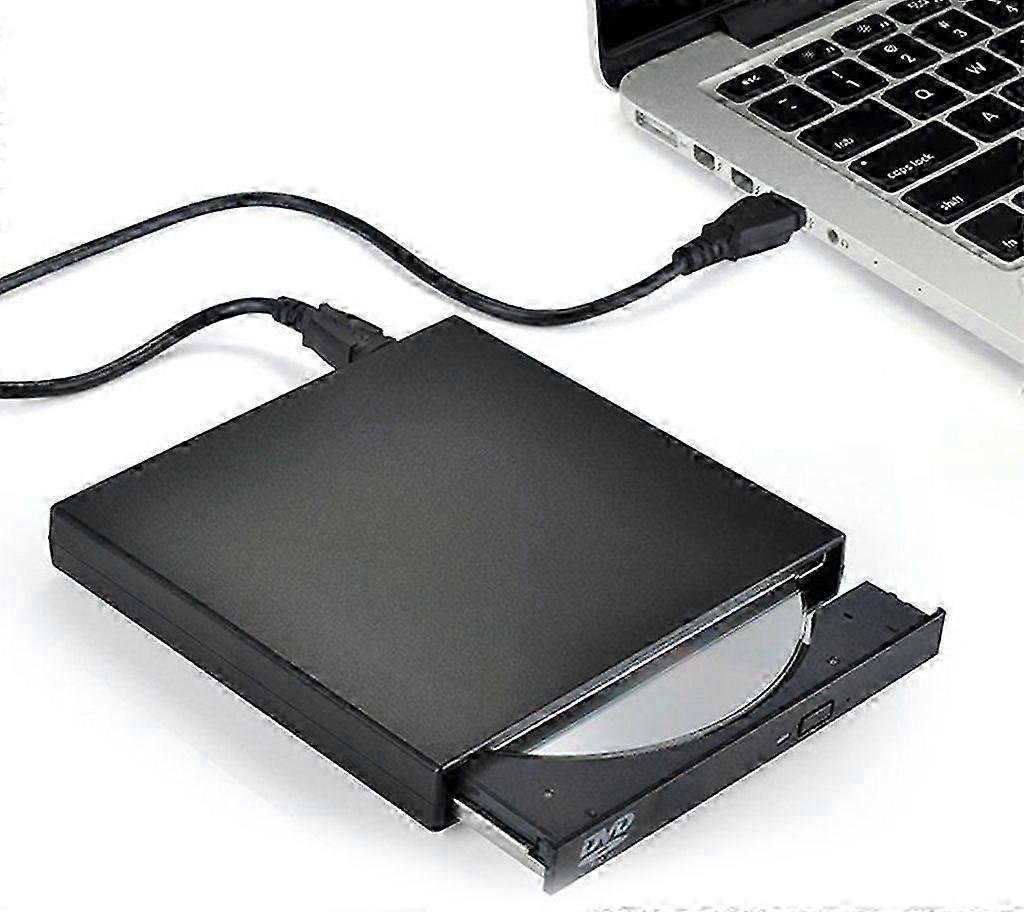 External CD/DVD Drive with USB 2.0 Cable, Portable Drive and Card Reader, Quiet Operation, for Laptops, Desktops, and Windows
