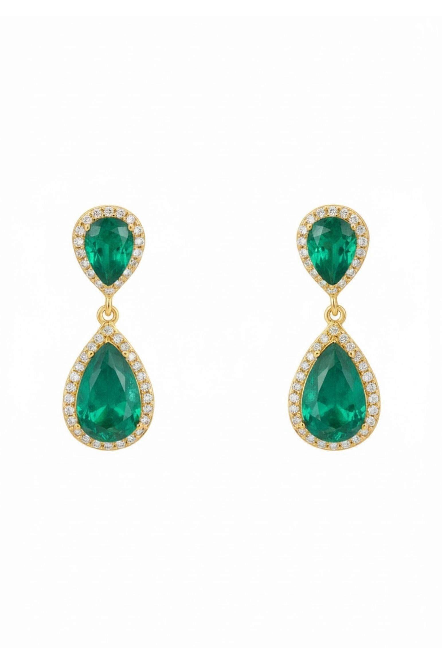 Odette Teardrop Colombian Emerald Earrings Gold