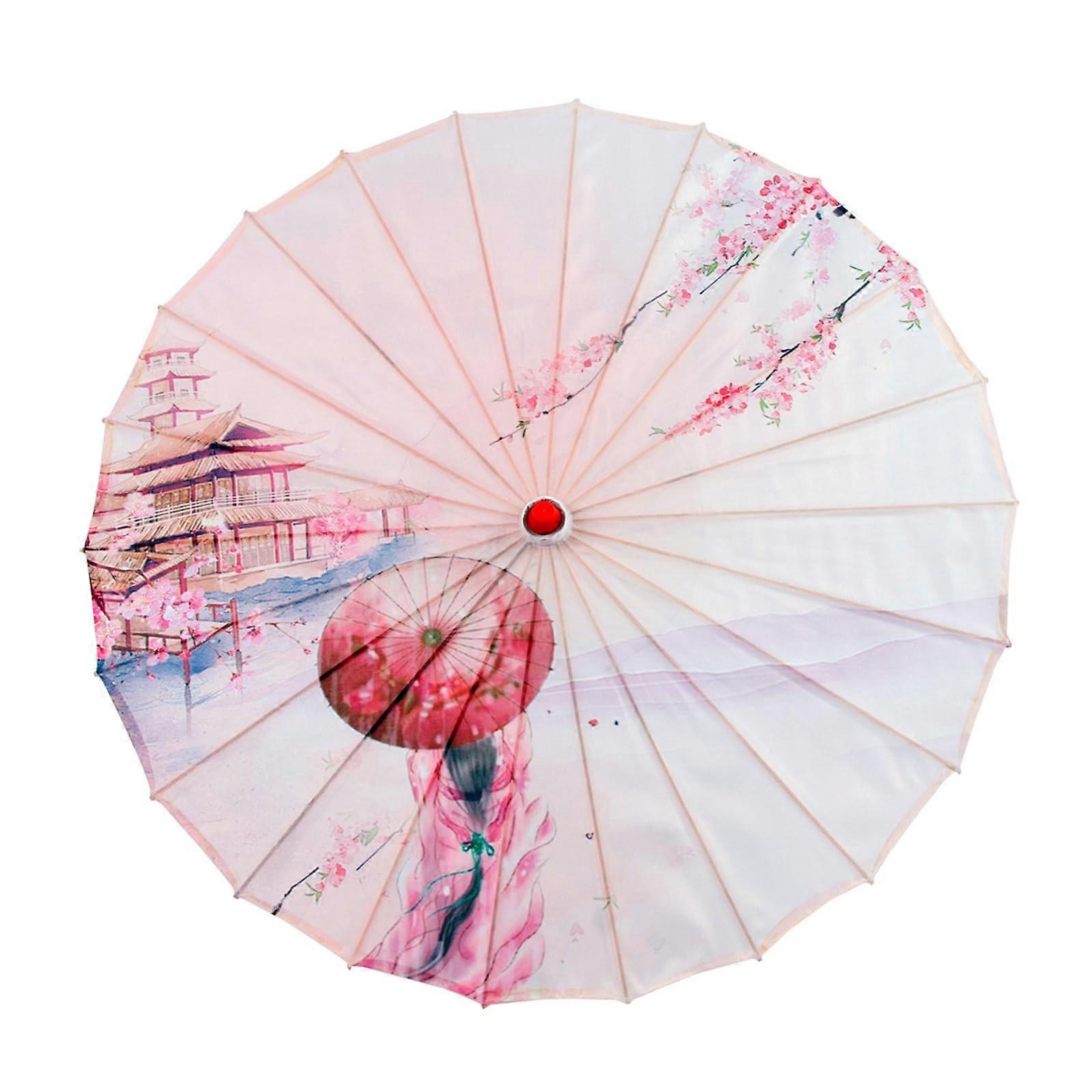 Chinese Silk Umbrella with Solid Wood Frame, Traditional Pattern for Asian Dance and Wedding Decor