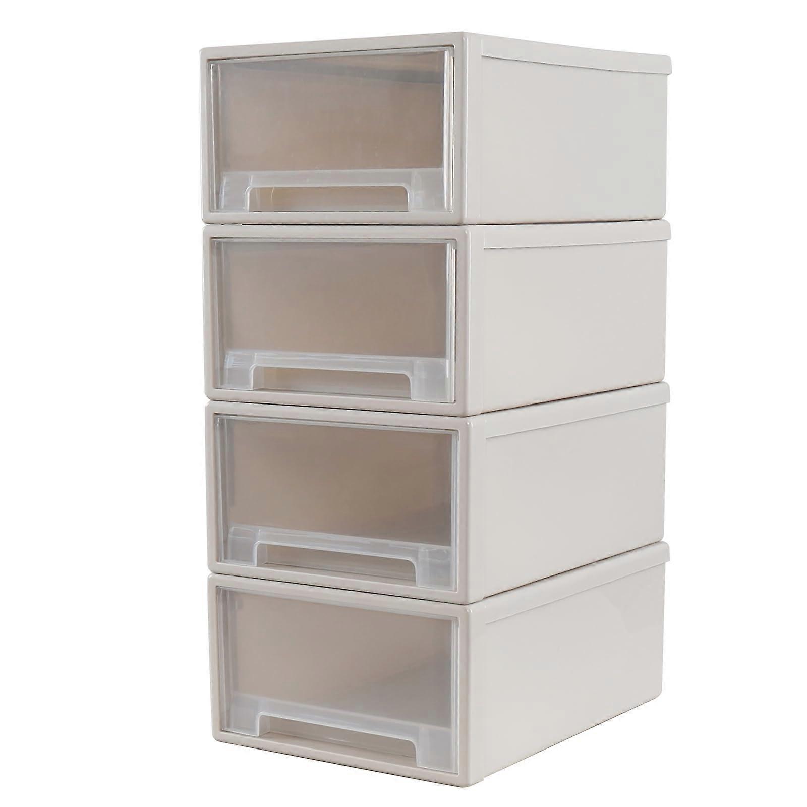 Large Stackable Plastic Storage Drawers, 18 Quart Desktop Units with EasyGrip Handle, Set of 4
