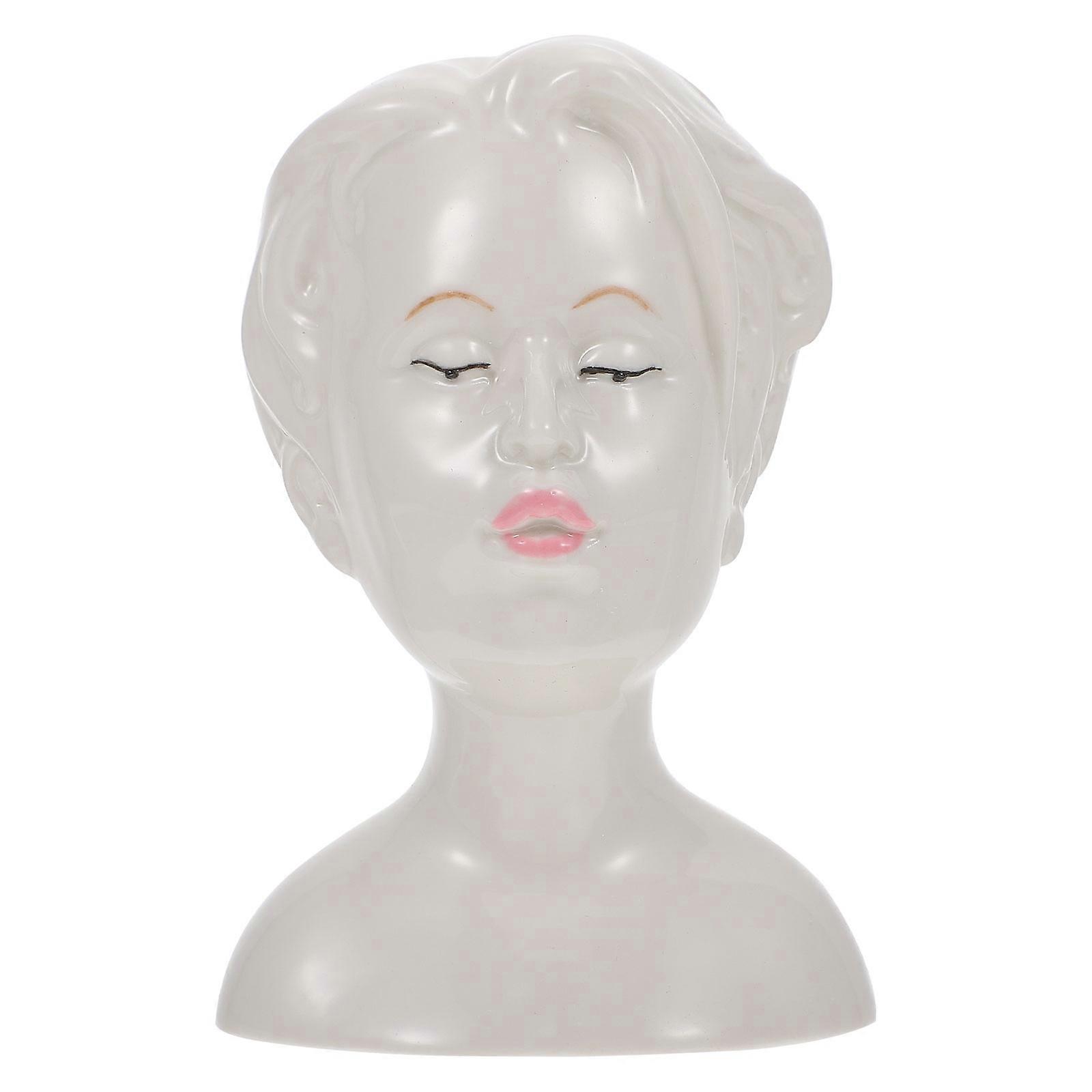 White Human Face Shaped Vase Ceramic Vase for Decor 1Pcs