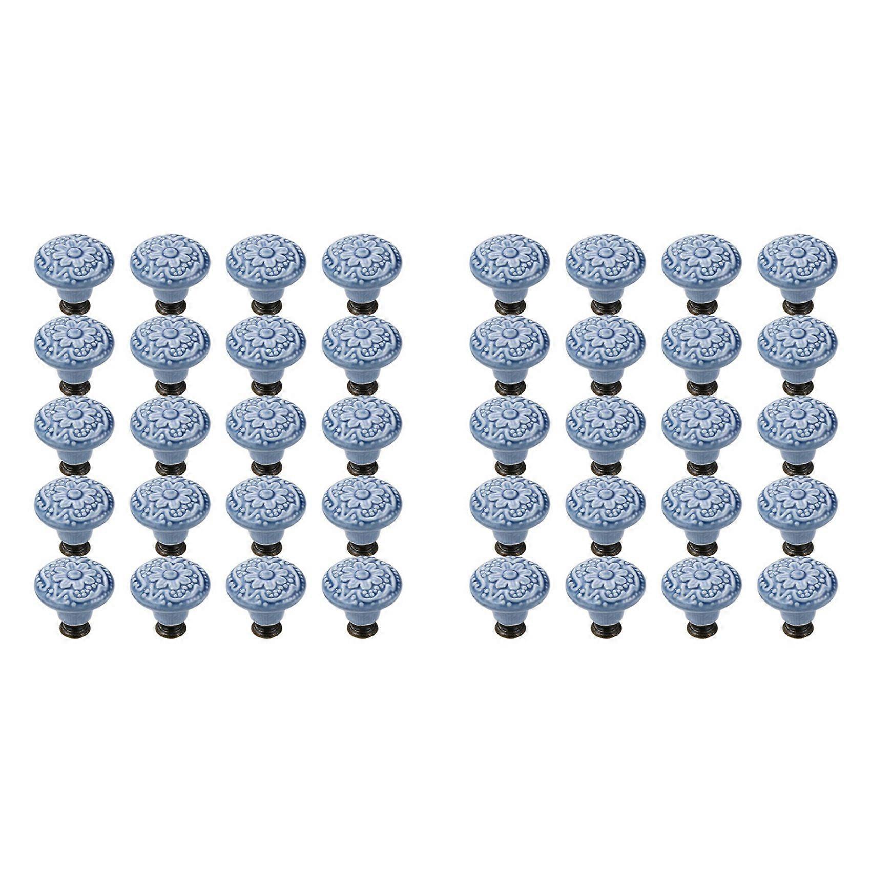 40 Pcs Drawer Pull Handles Round Cabinet Knobs Vintage Ceramic Door Knobs for Closet Cupboard Wardrobe Dresser Indigo
