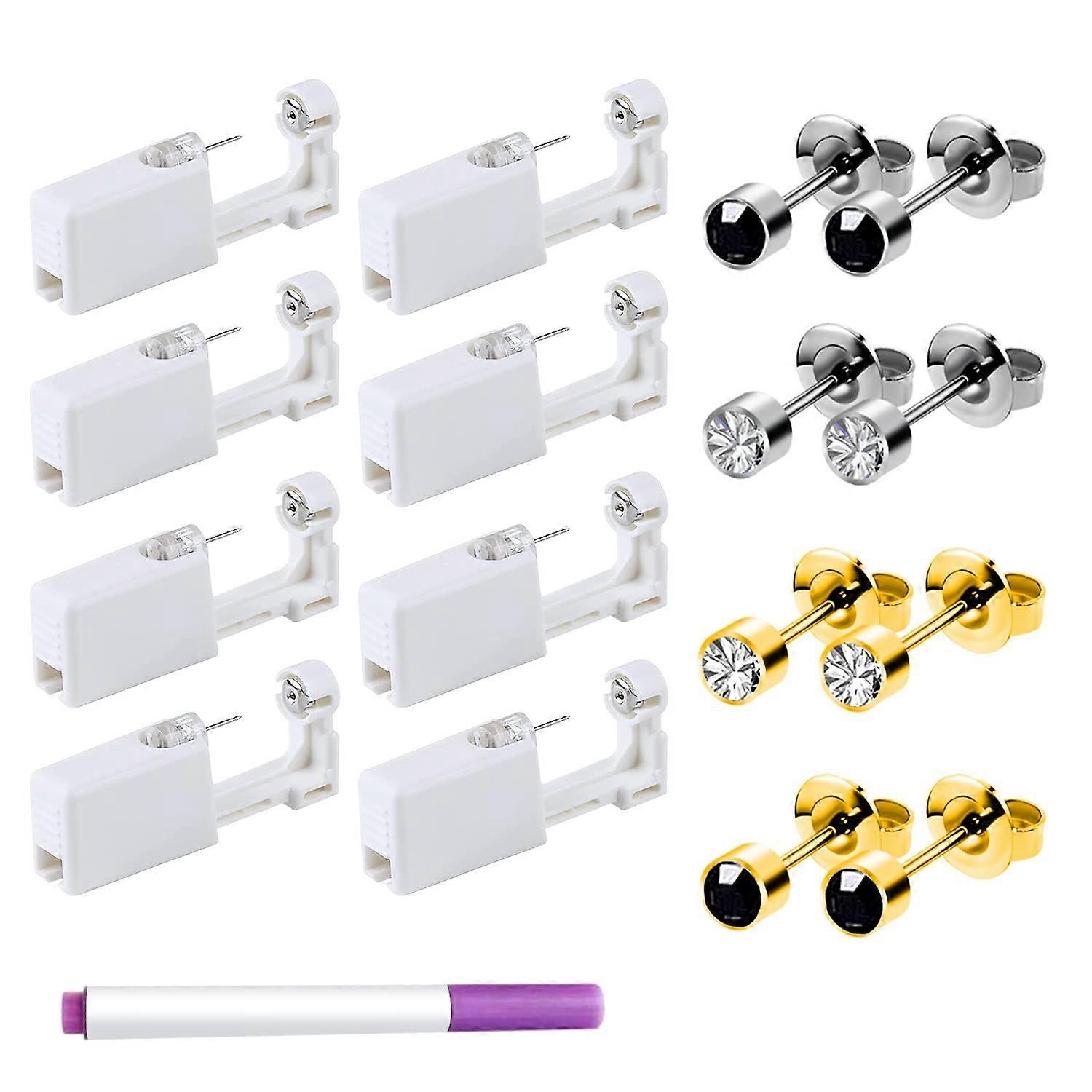 Ear Piercing Kit 8 Pack with Marker, Sterile Single Use Piercing Gun for Ears and Nose